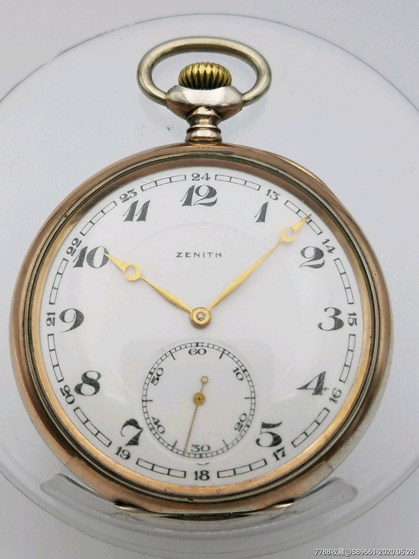 瑞士真力时银壳开面古董怀表