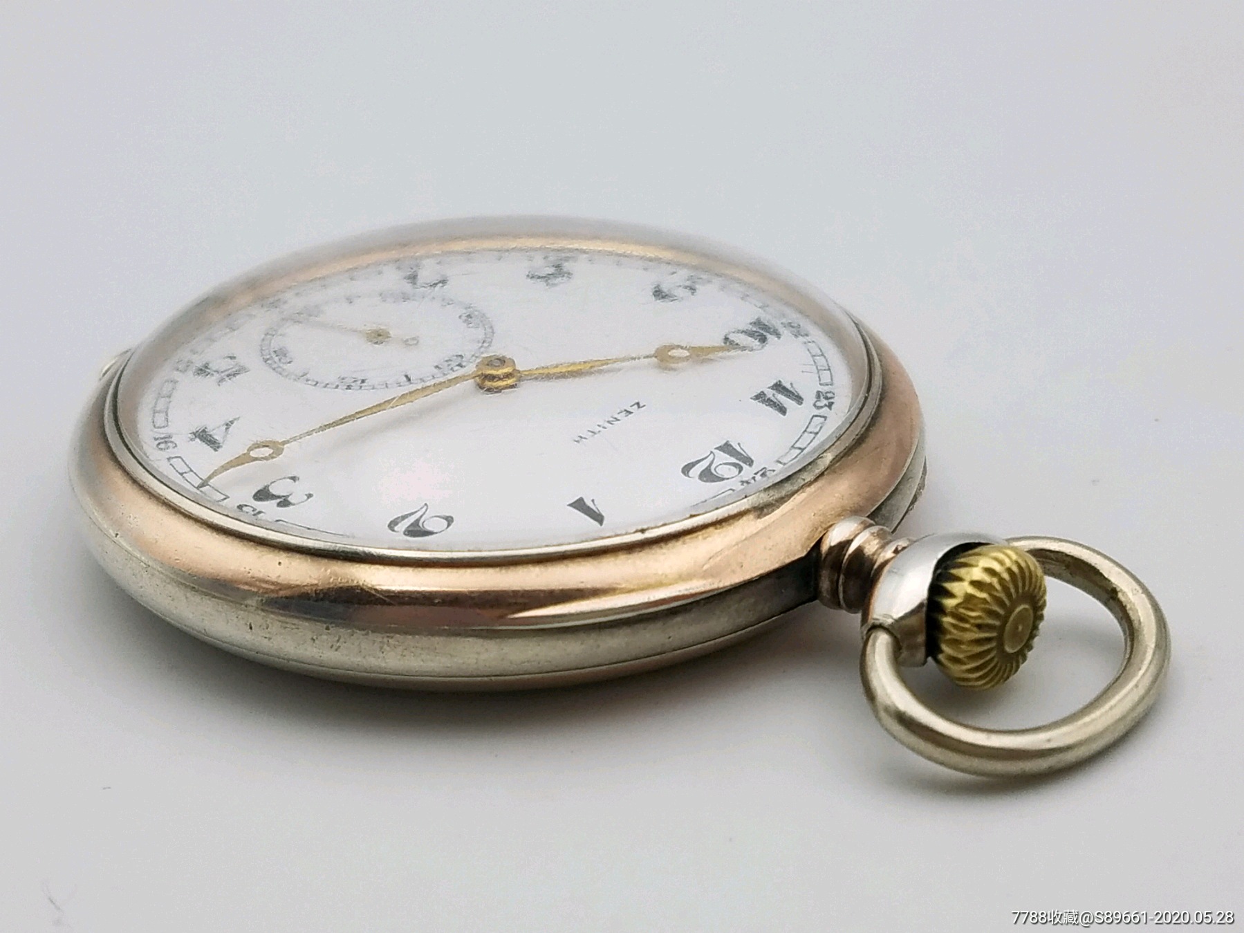 瑞士真力时银壳开面古董怀表