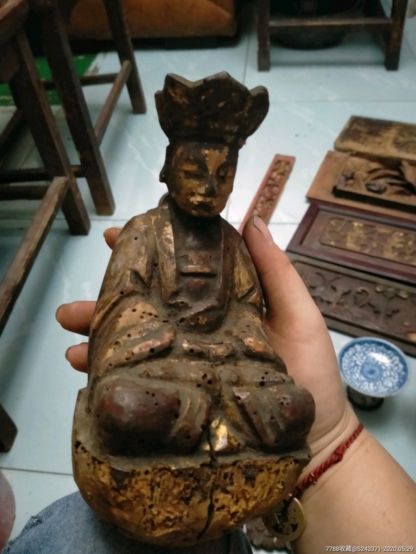 清代——观音木雕,开脸慈祥保存完整-价格:888元-se73352159-木佛像