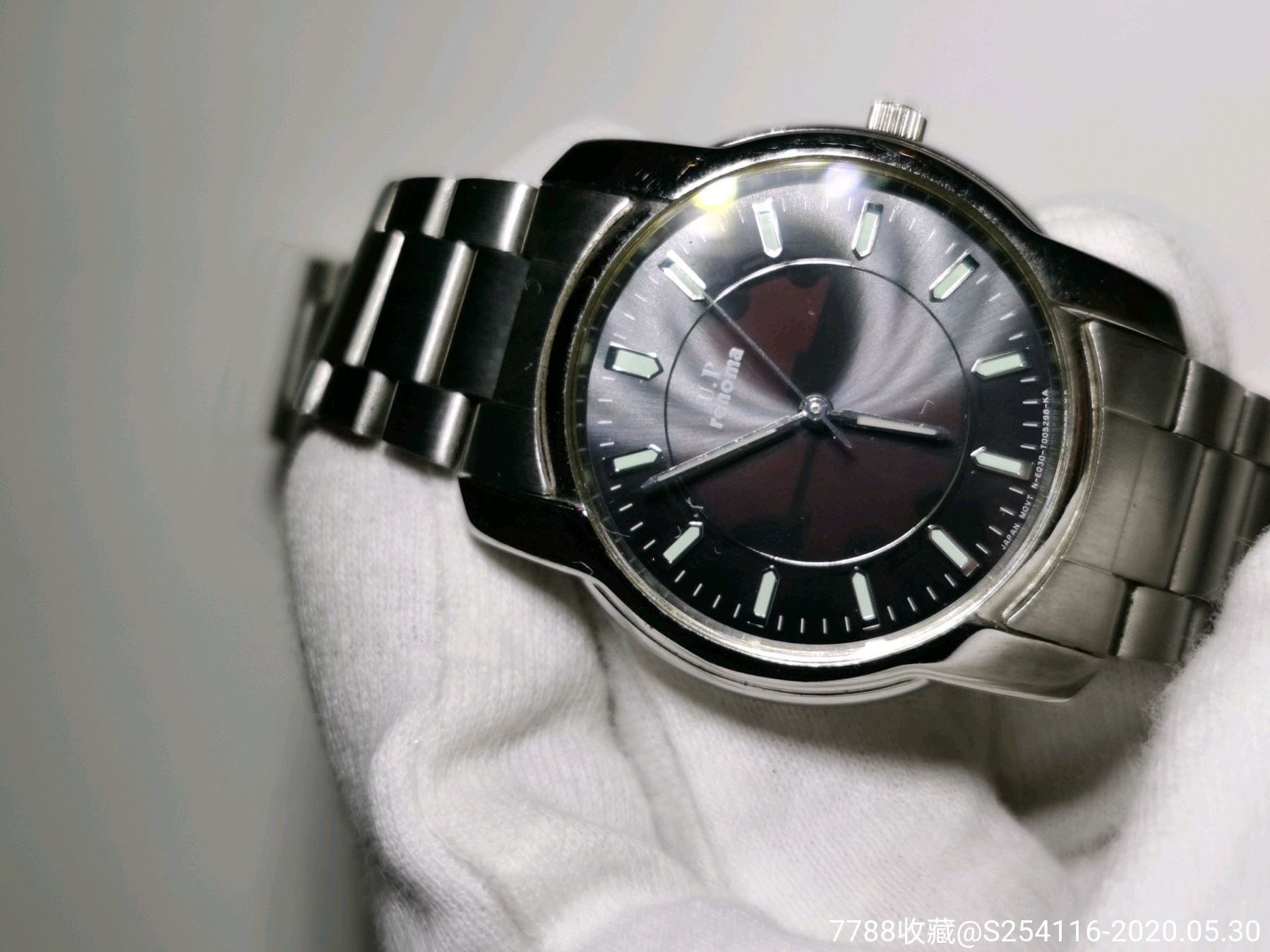 renoma石英男表夜光指针日本机芯50米防水表盘34mm厚7mm蓝宝石-手表