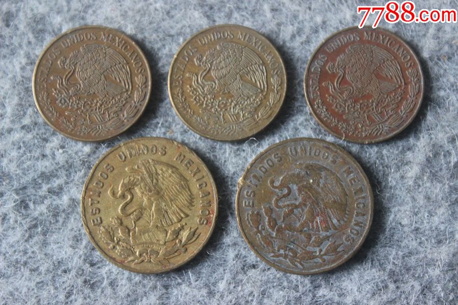 墨西哥老铜币19591963197319751976年份不同5枚通走