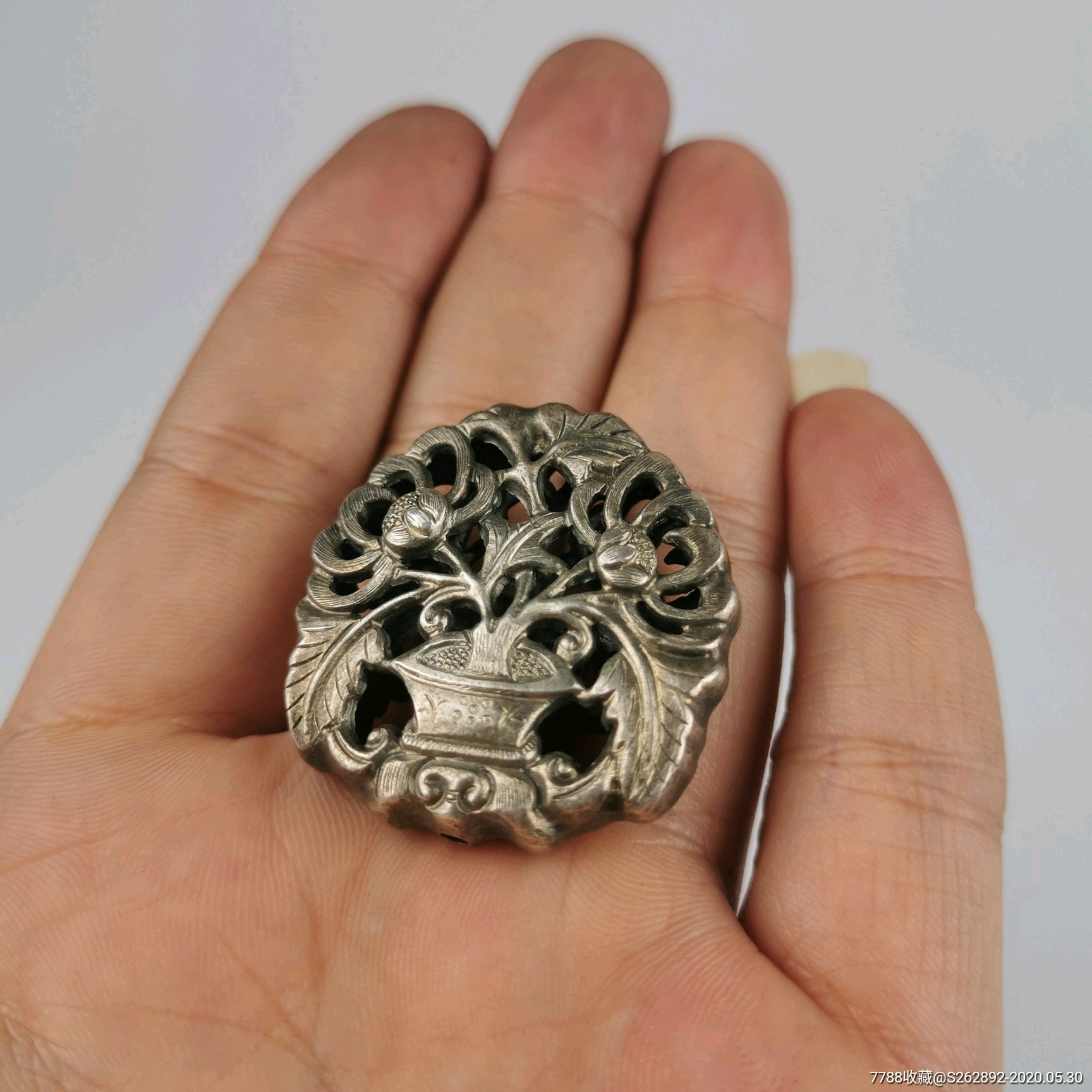 老银器双面工富贵平安纯银挂坠