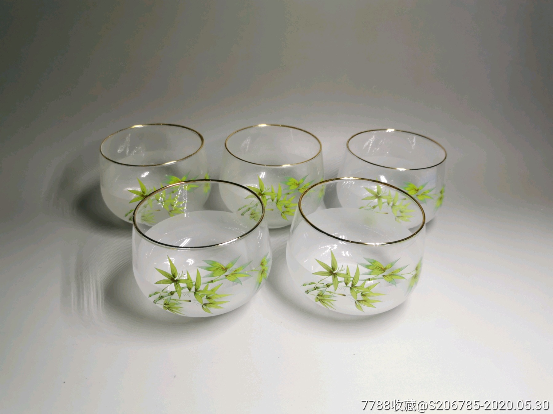 日本回流印花磨砂水晶玻璃杯五只全新全品