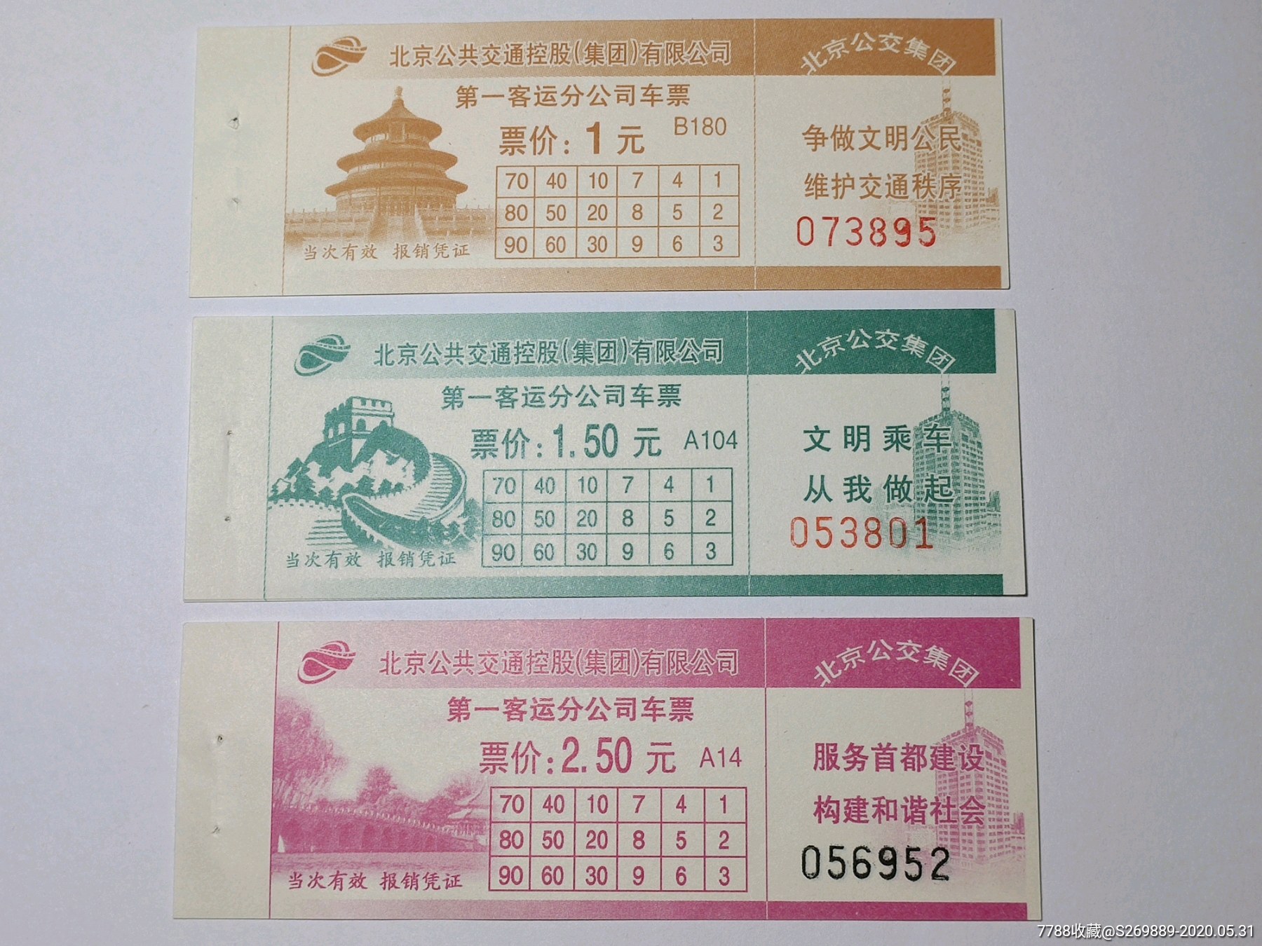 北京公交票第一分公司1元1.5元2.5元