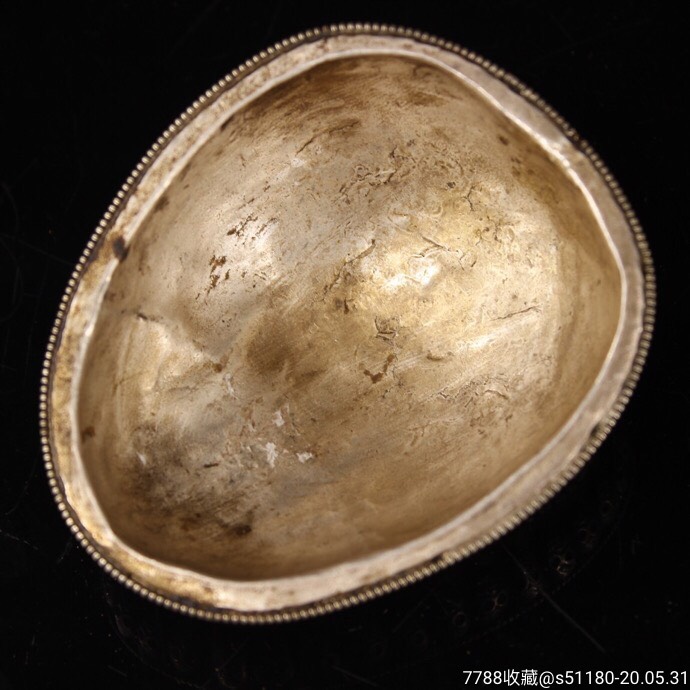 珍藏西藏寺院老嘎巴拉头骨包银雕刻胜乐金刚头壳法器重30克长8厘米