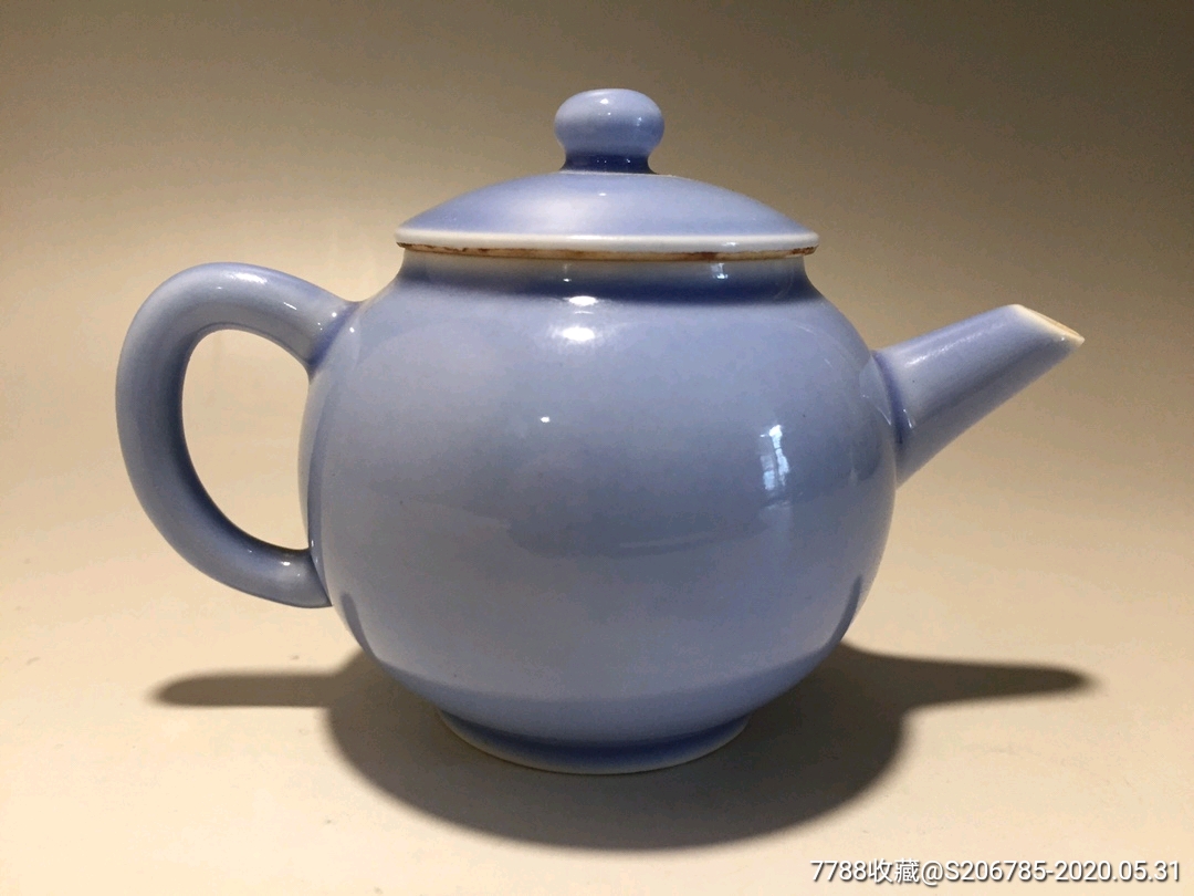 民国左右,霁蓝釉一口壶,全品,小巧精致,底部有款识_茶壶_球酱的小店