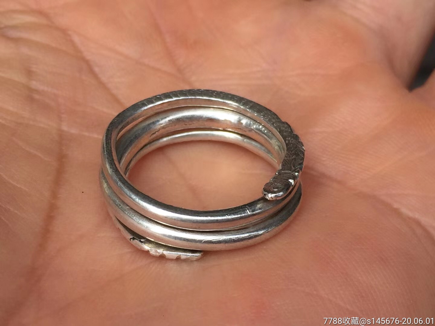 雕刻双龙戏珠老银圈戒-银戒指-7788收藏