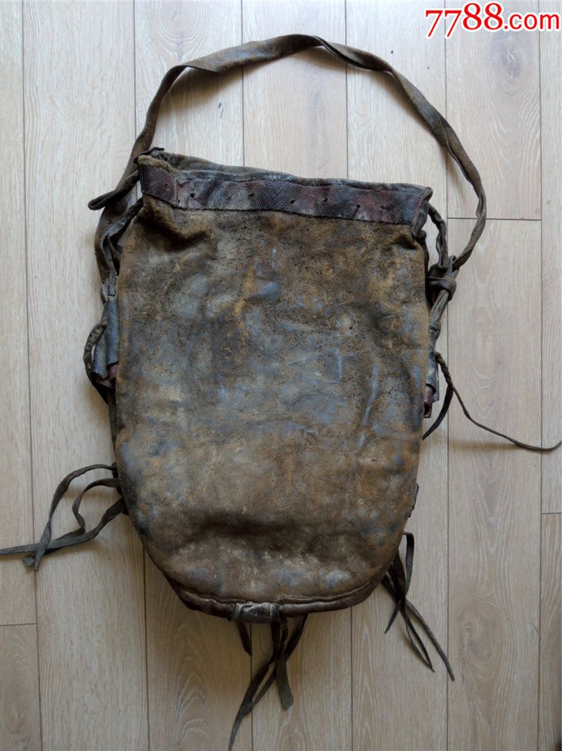 皮货收藏2006民国茶马古道马帮手工缝制狩猎用束口x皮囊包特大