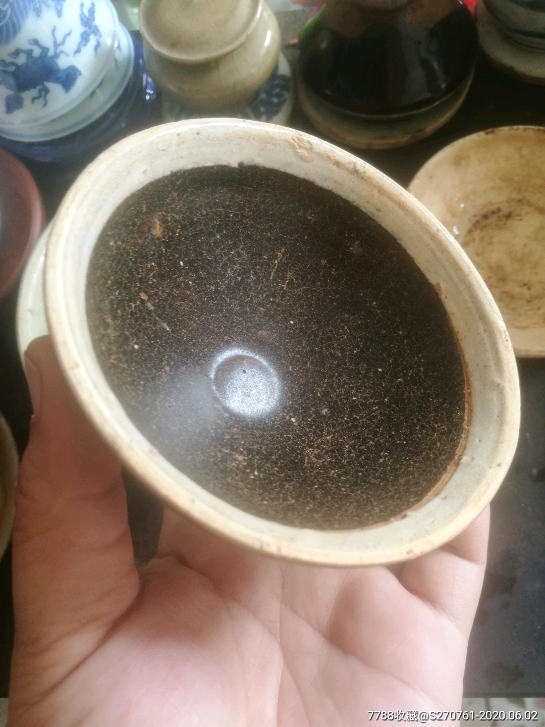 宋末赣州窑白复轮黑釉茶盏