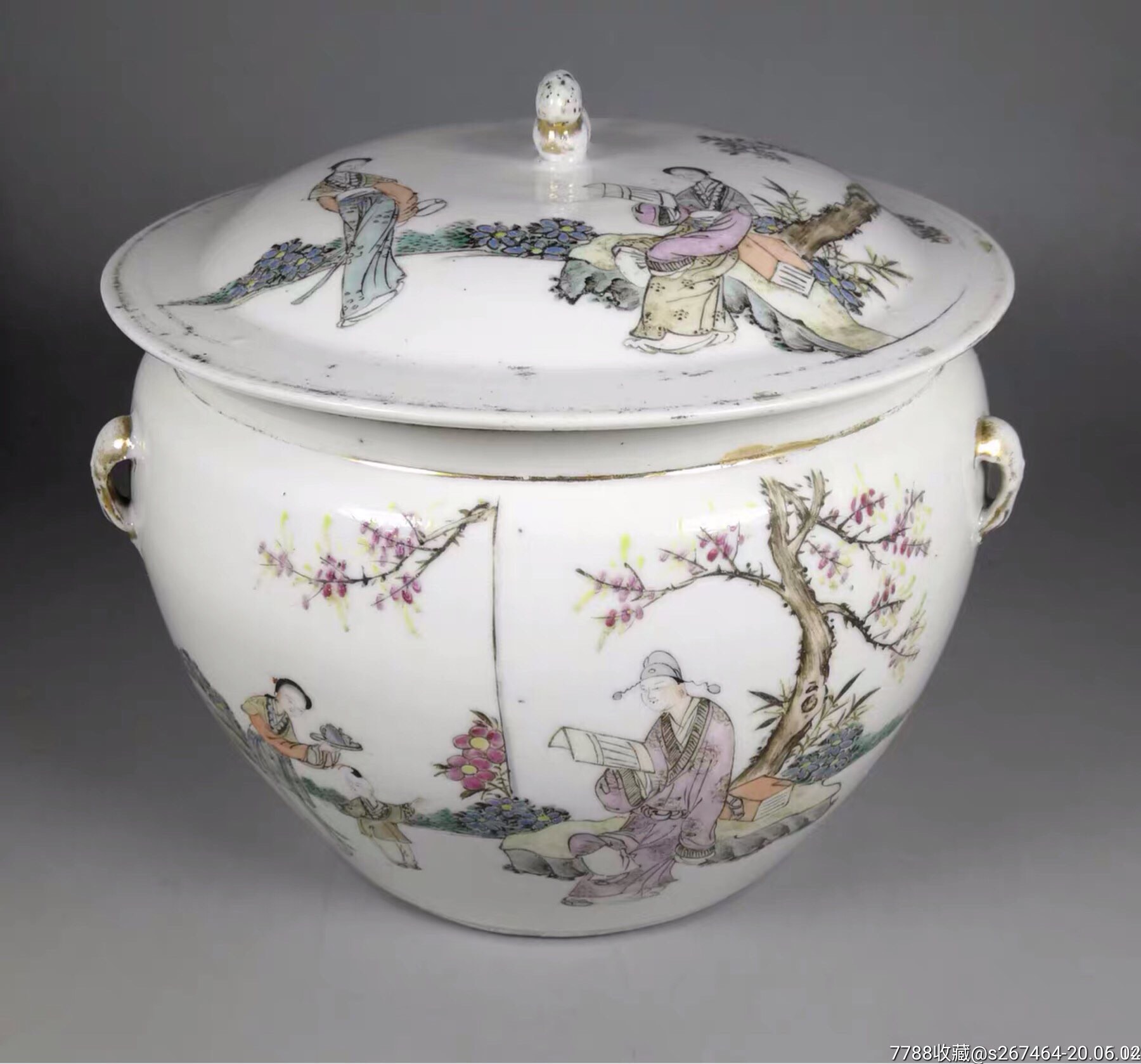 清晚瓷器 大名家罗仲林粉彩人物故事图粥罐