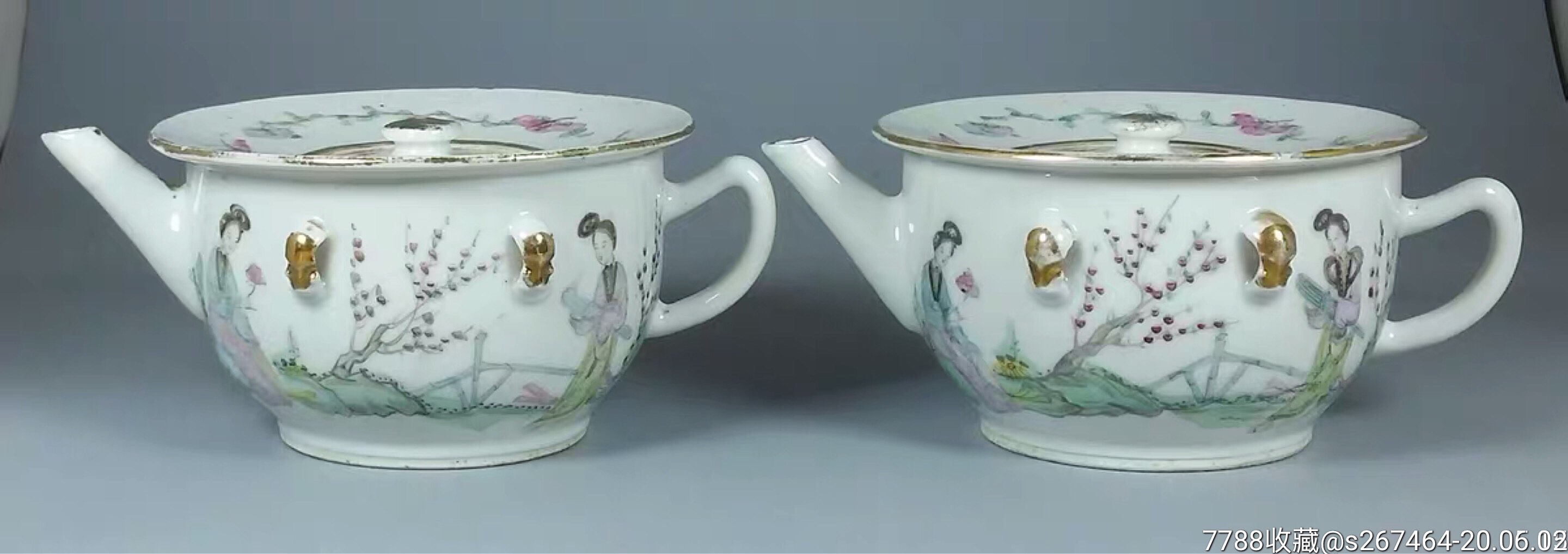 民国瓷器名家汪同顺作粉彩仕女纹全品执壶一对