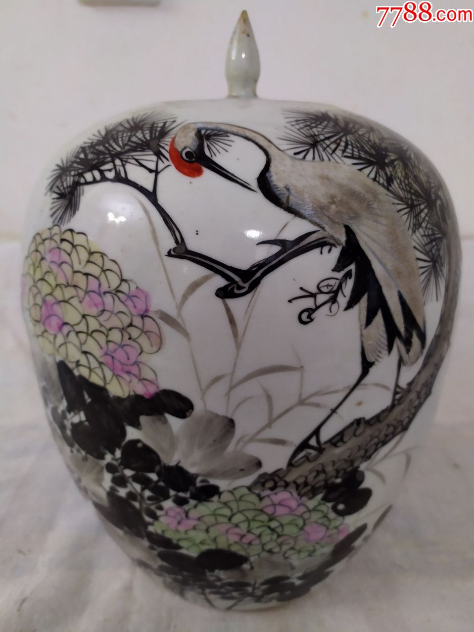 5782晚清民国李炳昌作松鹤纹墨彩大罐