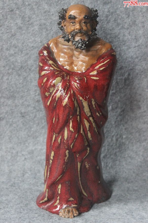 纯手工石湾人物瓷雕达摩祖师爷坐像摆件苏秀兰款26cmzz.2844