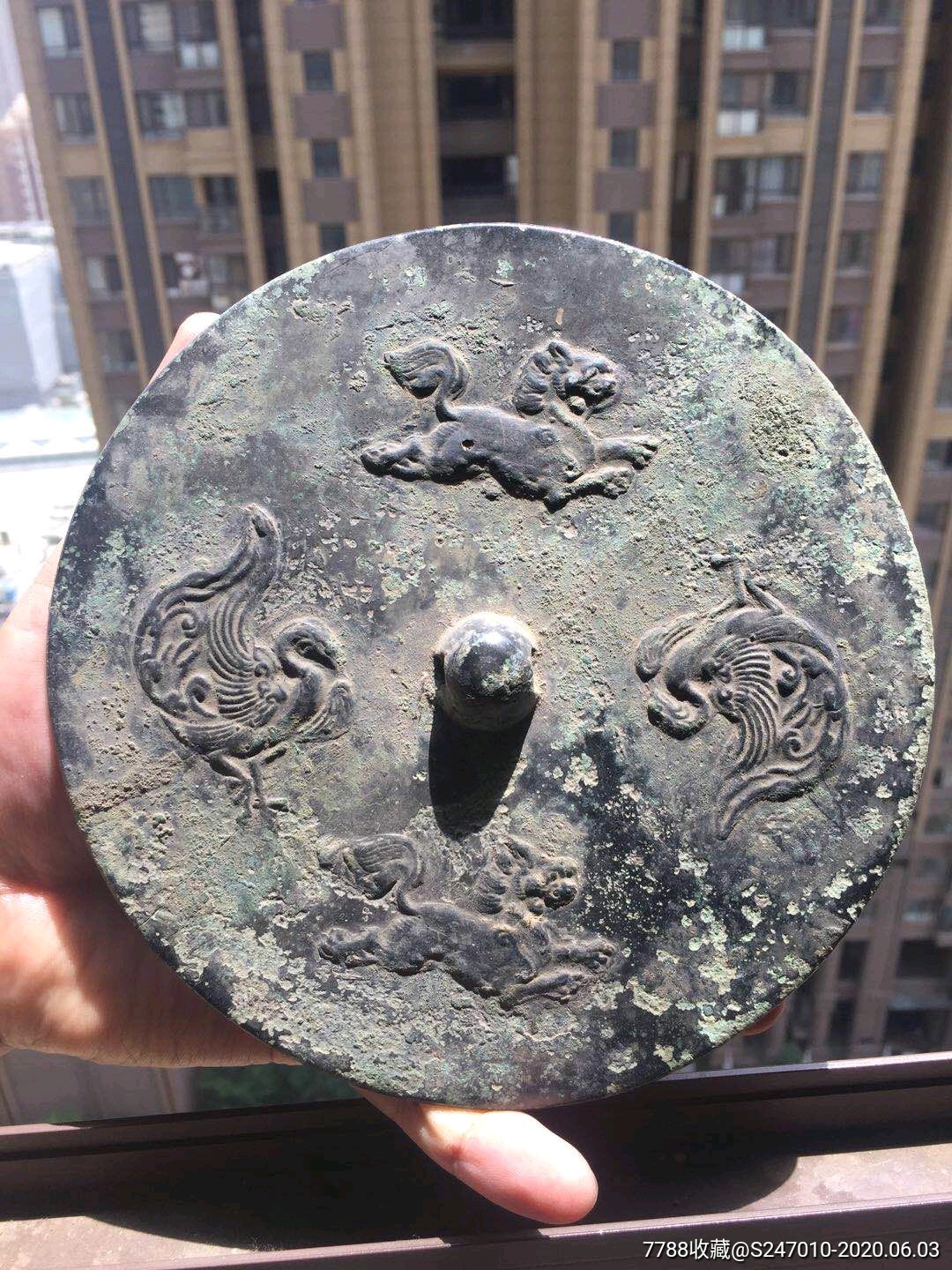 唐代～跑兽铜镜,直径17.