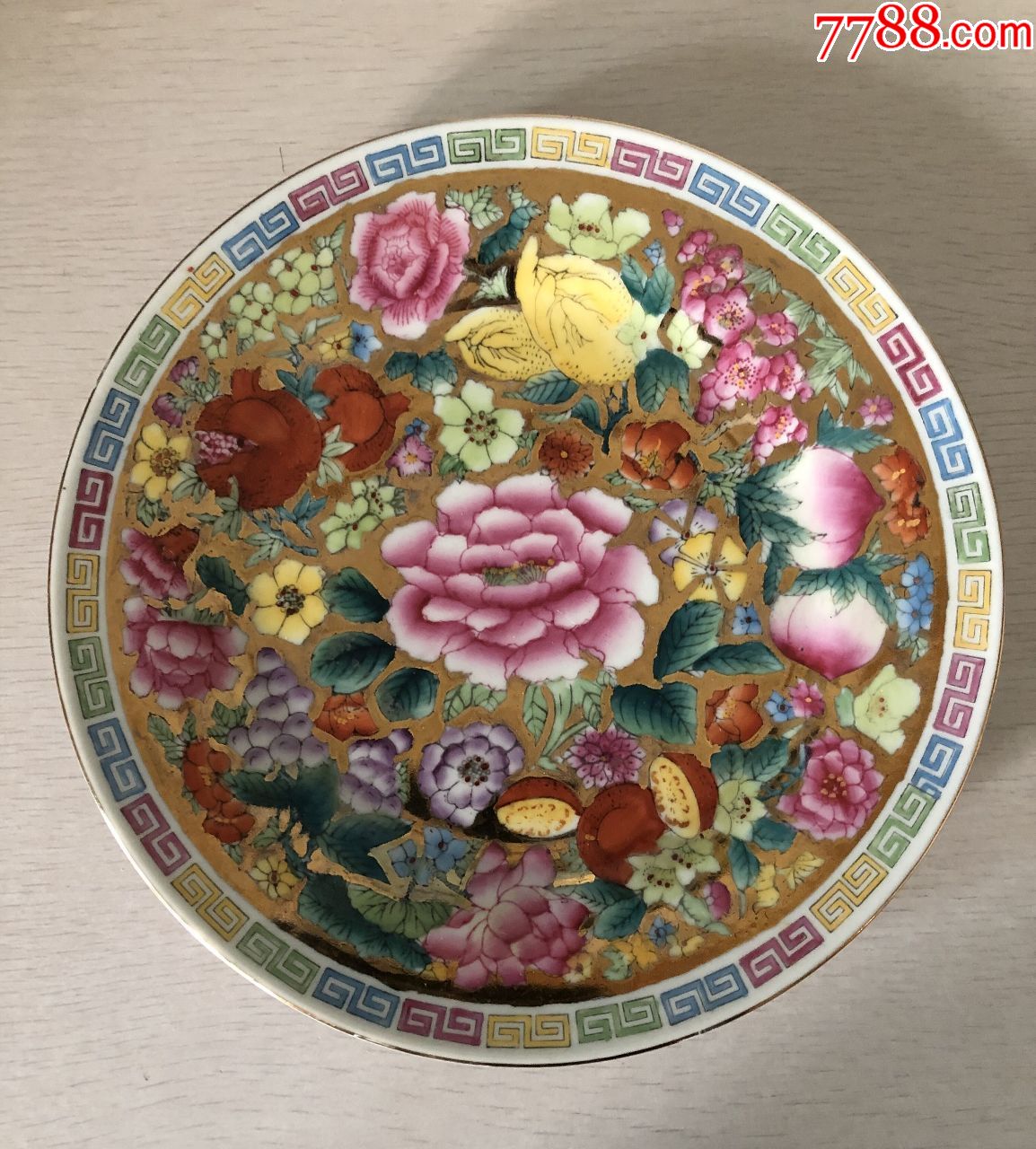 广东潮汕出口瓷《百花不落地》潮彩大赏盘