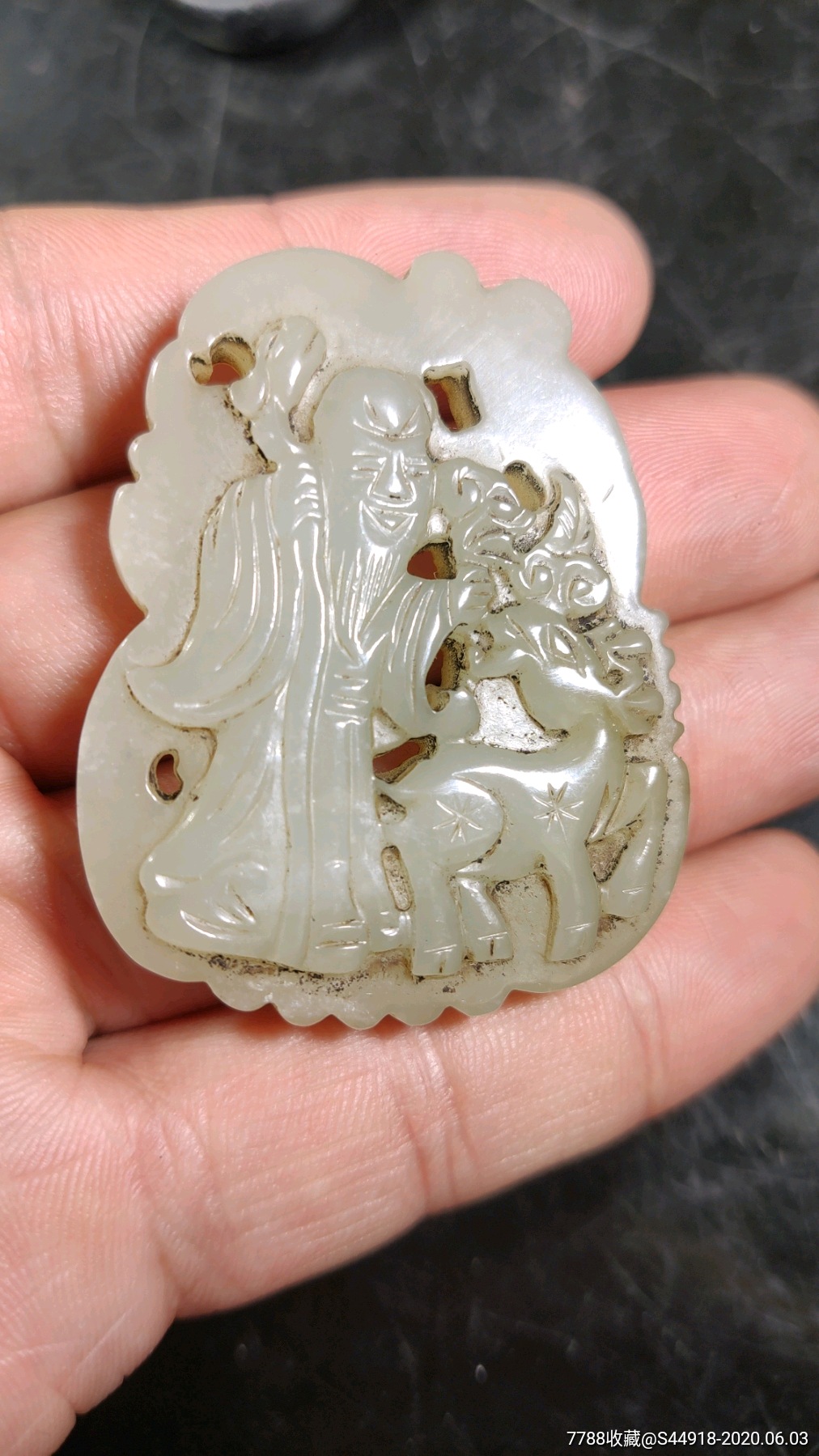 清代和田玉浮雕福禄寿老玉佩(一口价)清代和田玉浮雕福禄寿老玉佩(一
