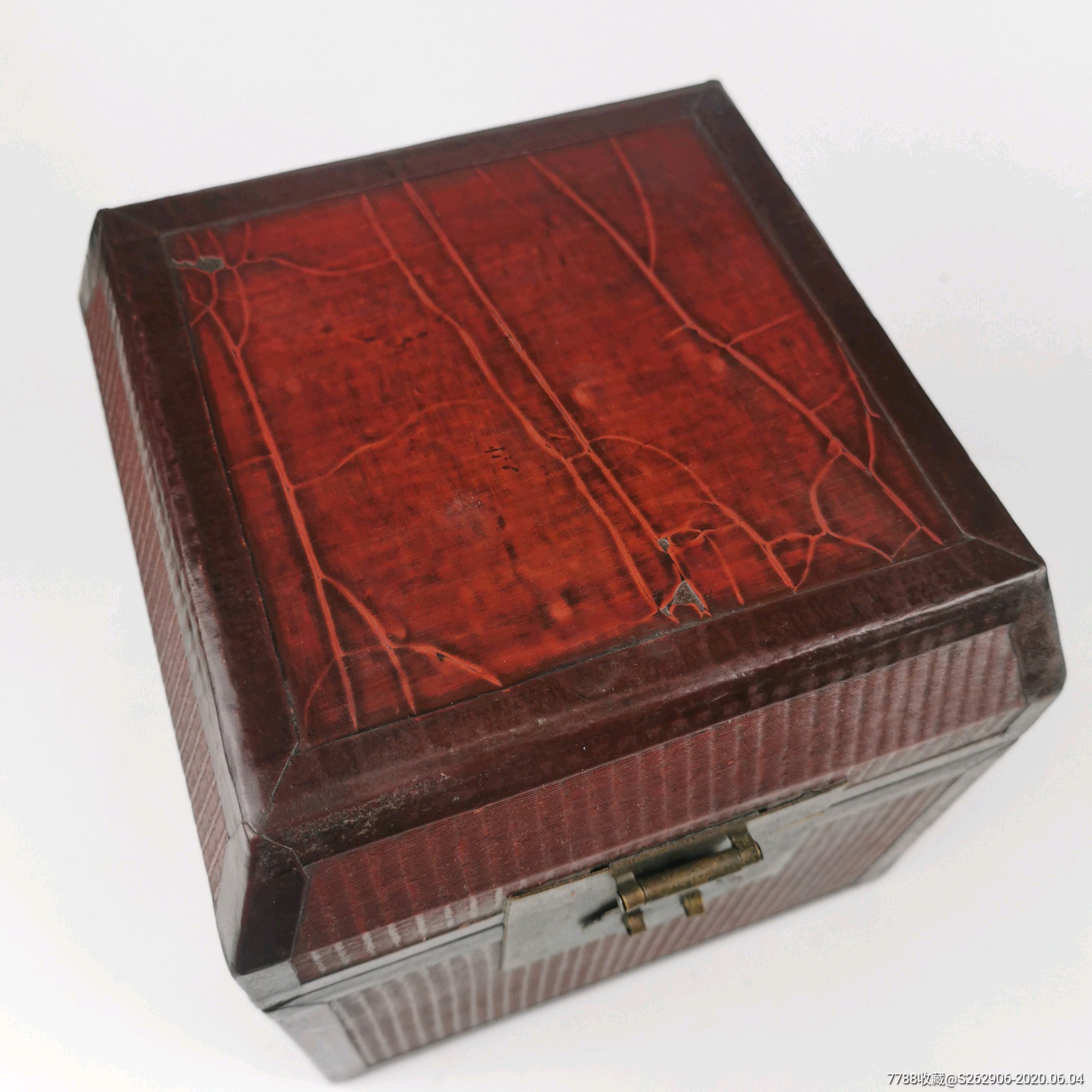 清代老漆盒嵌竹丝皮盒子漆器首饰盒小箱子