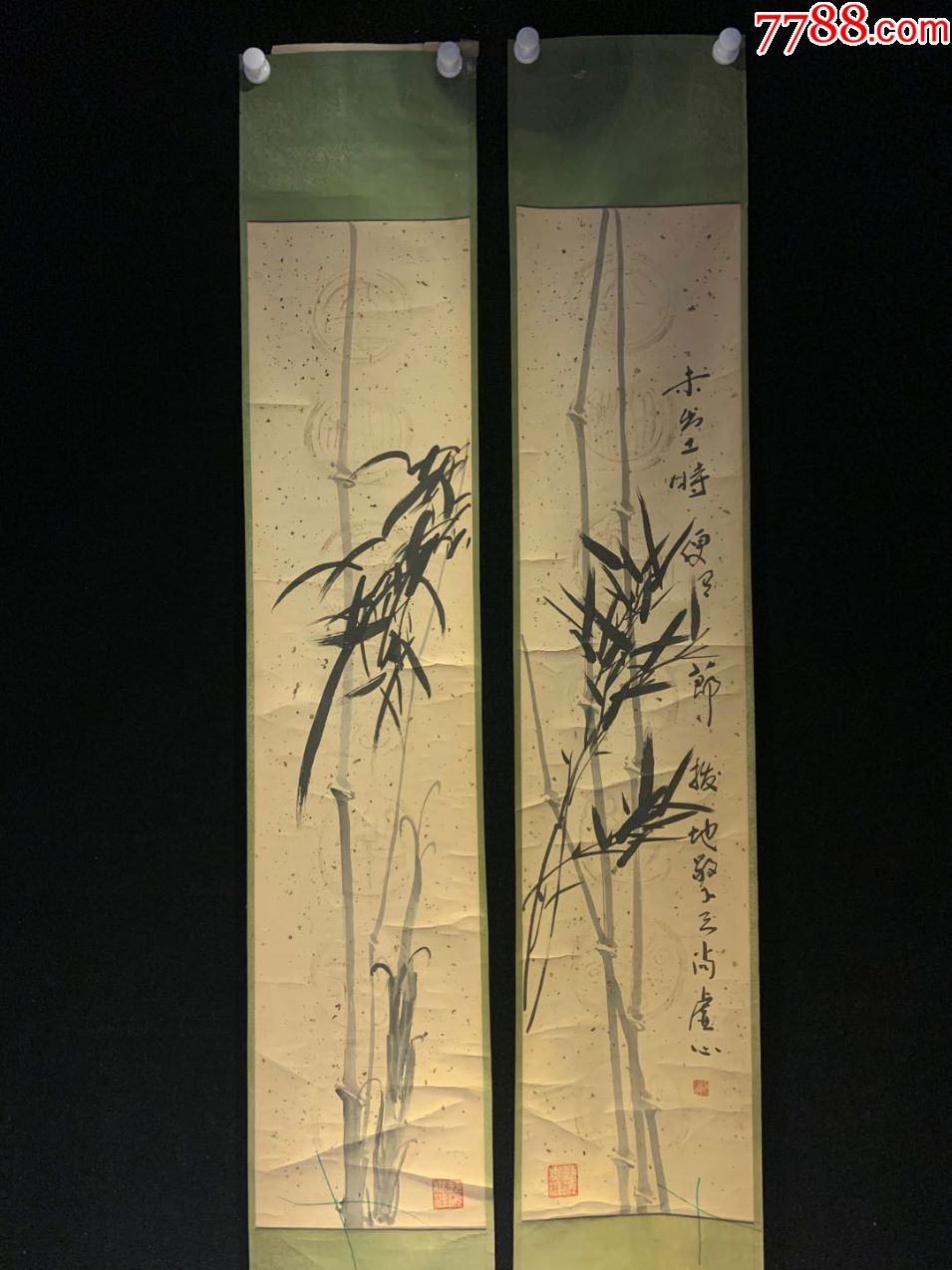 老墨竹一对老字画古玩肉笔手绘茶室书房中堂挂轴原装真迹现货