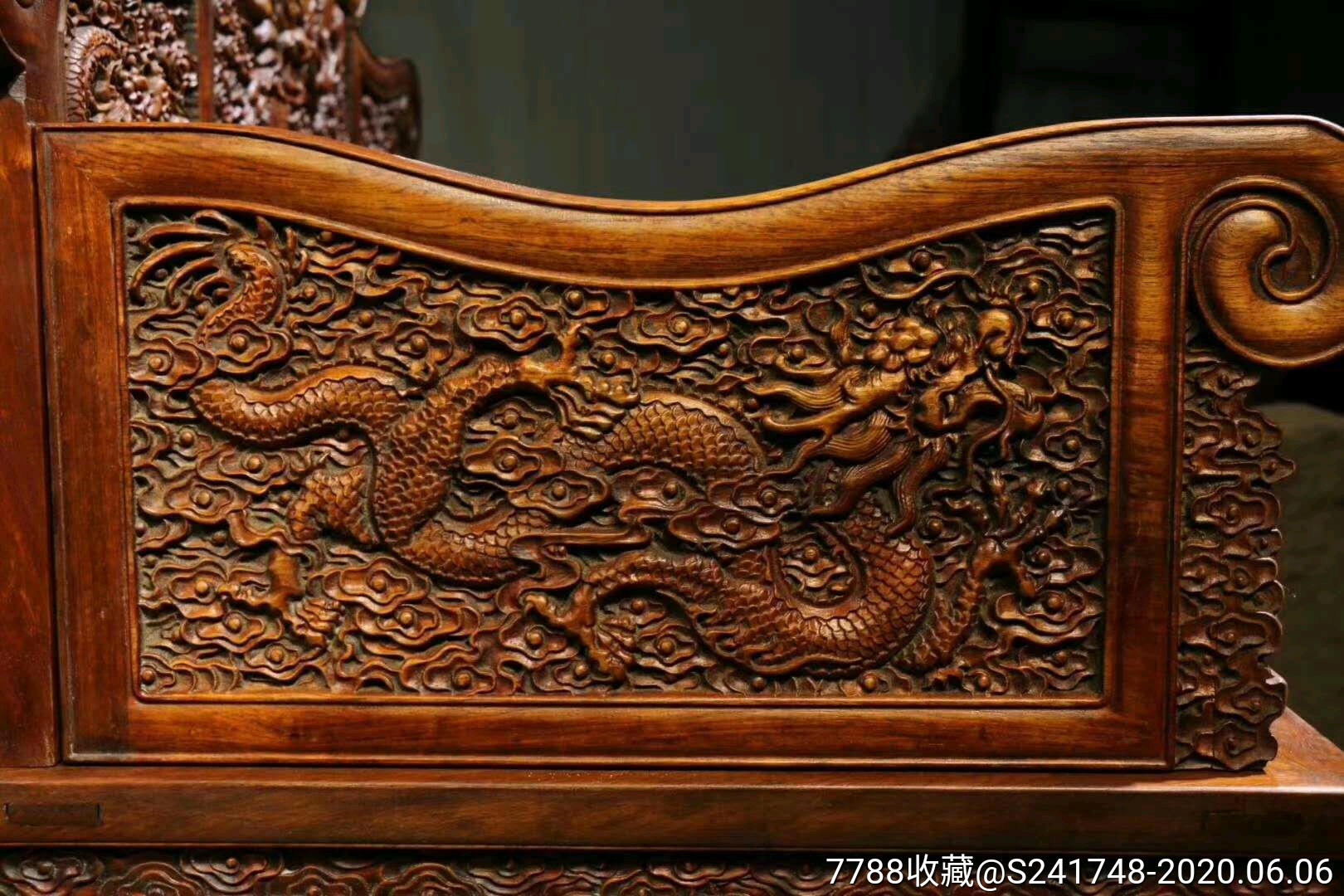 古董老家具黄花梨雕龙宝座一对