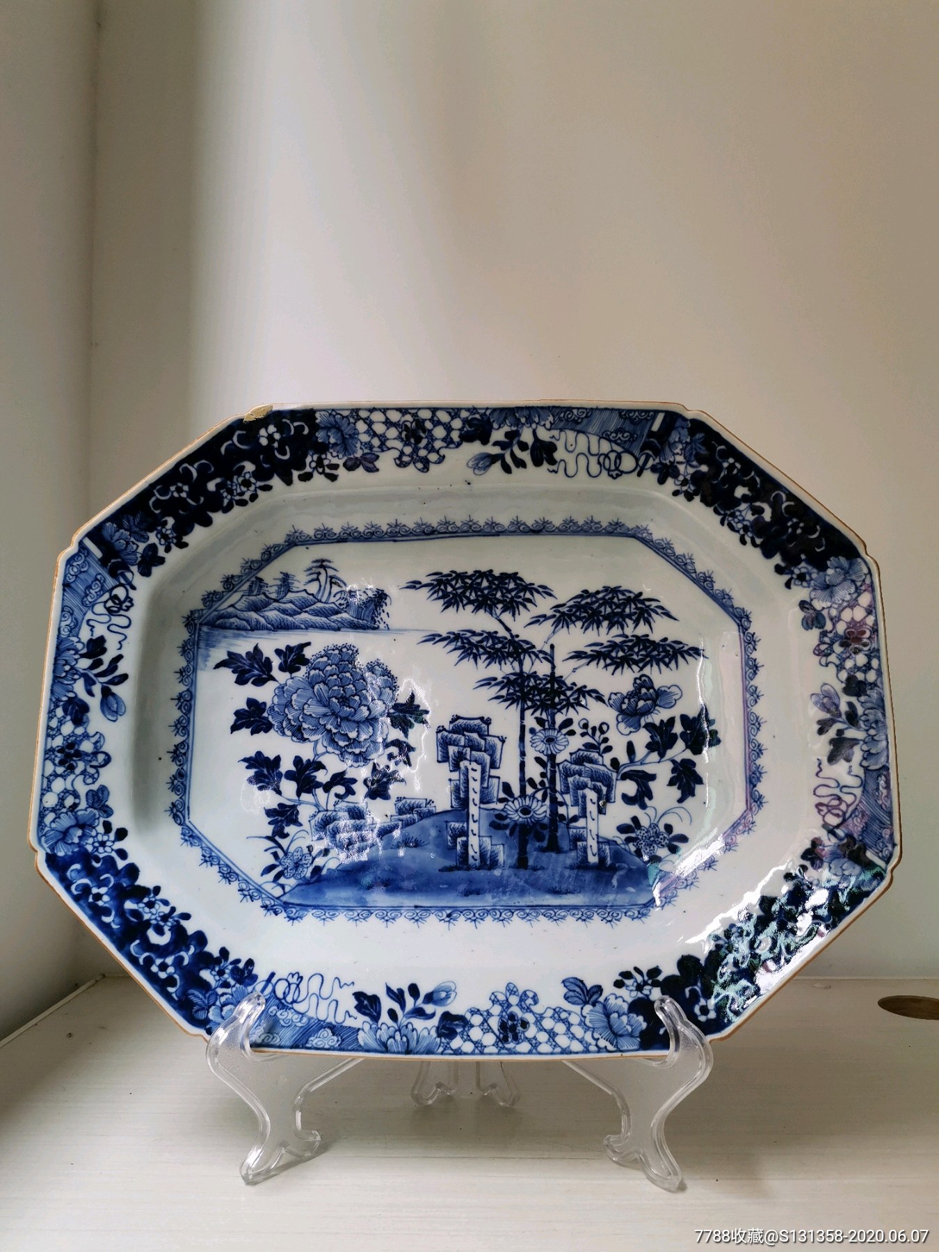 清乾隆细路青花富贵牡丹深腹四方大盘