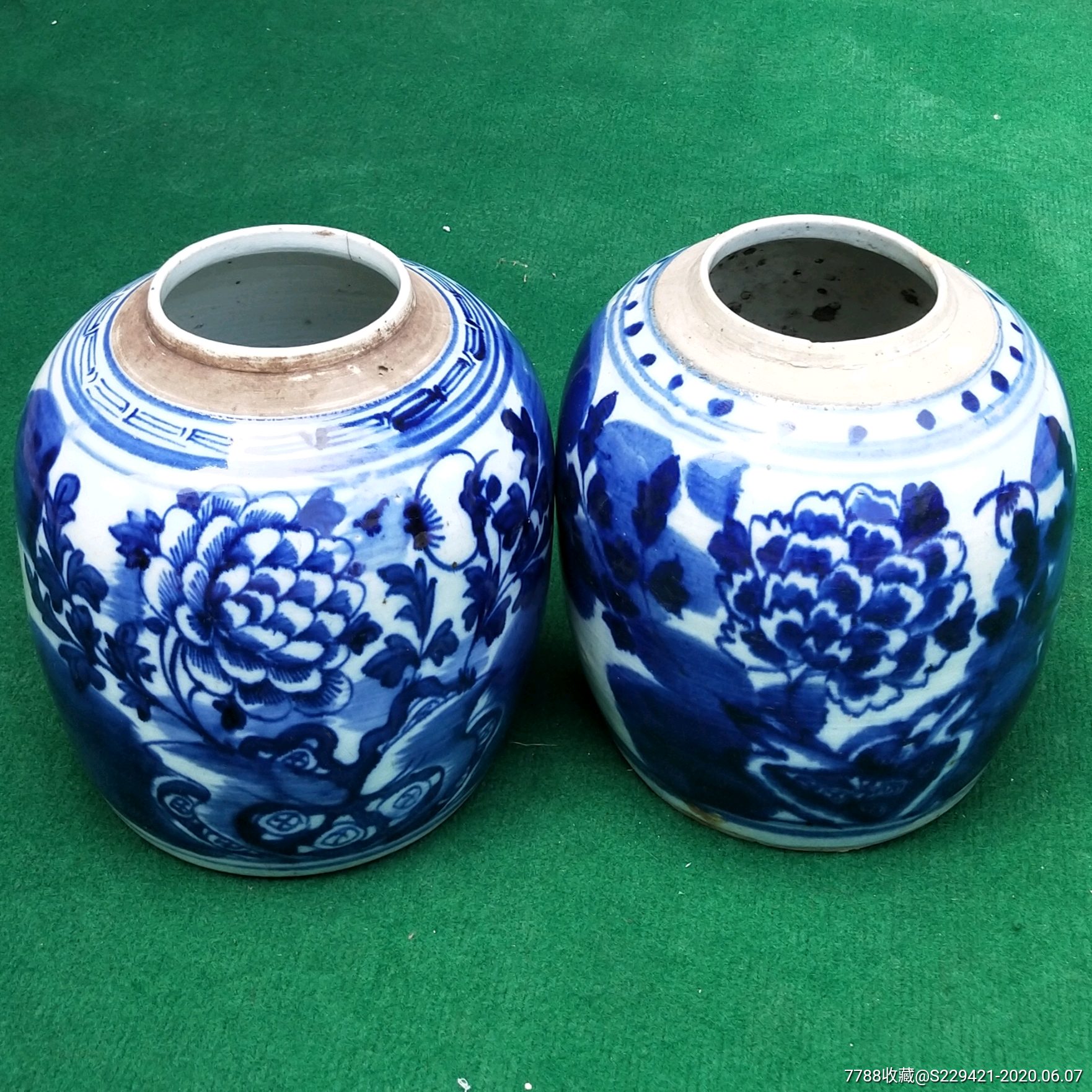 醴陵瓷器釉下彩罐民国早期手绘花卉青花瓷坛子一对