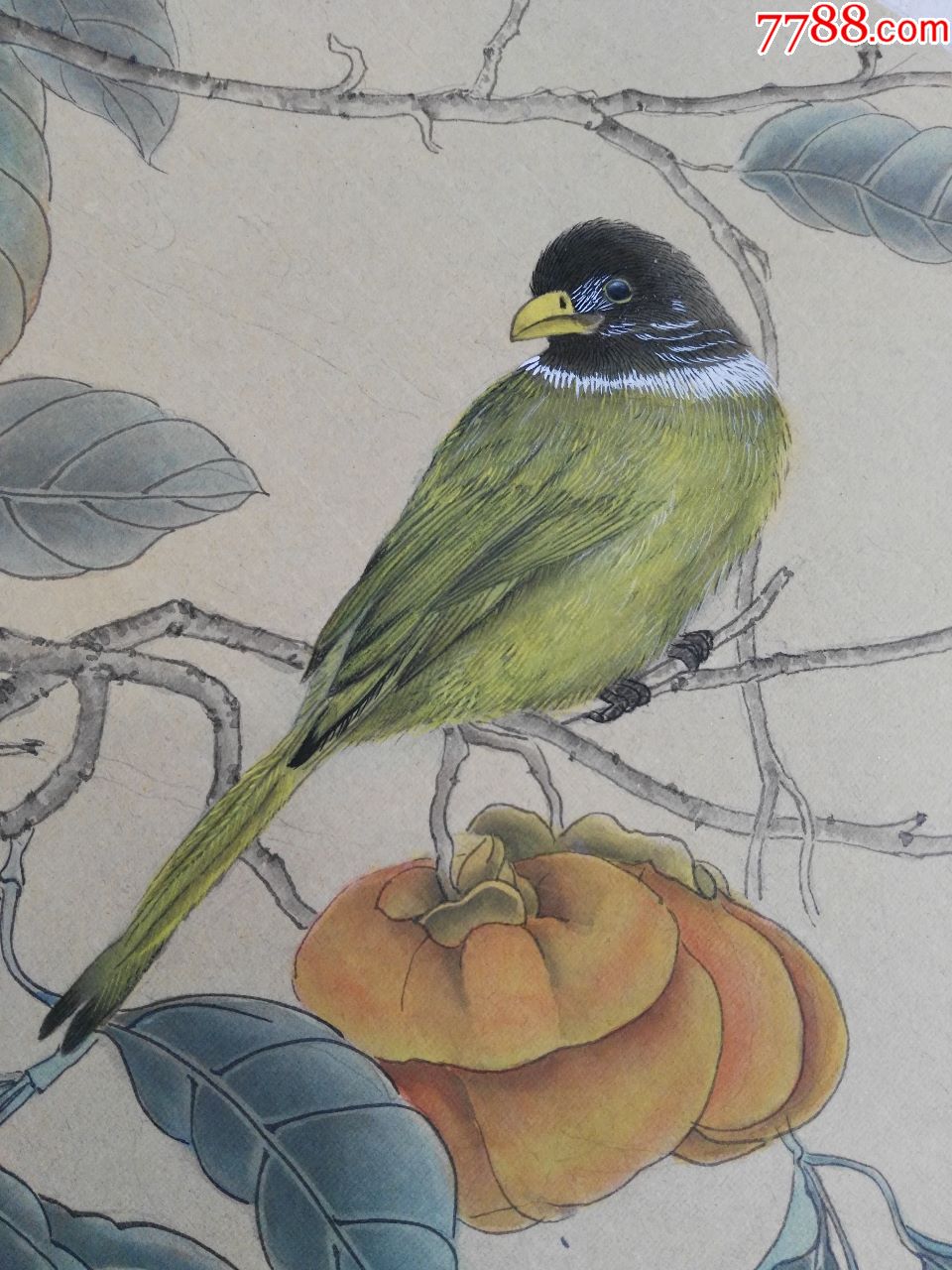 纯手绘工笔画鸟斗方一幅