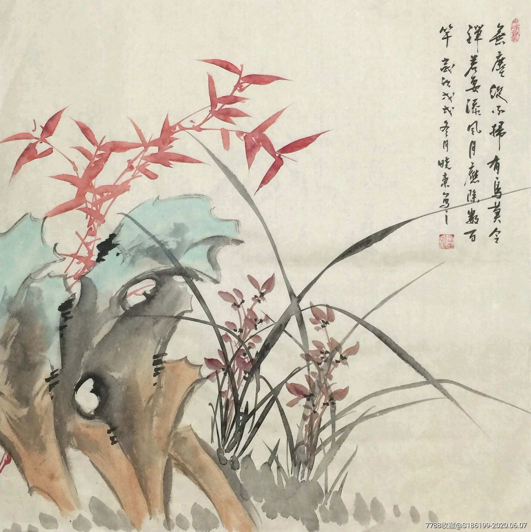 中国民族书画艺术研究院研究员,四尺斗方花鸟画-花鸟国画原作-7788