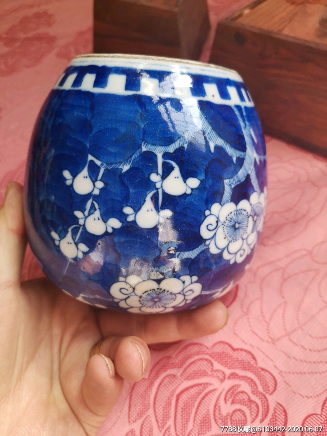 康熙翠毛蓝冰梅罐一对