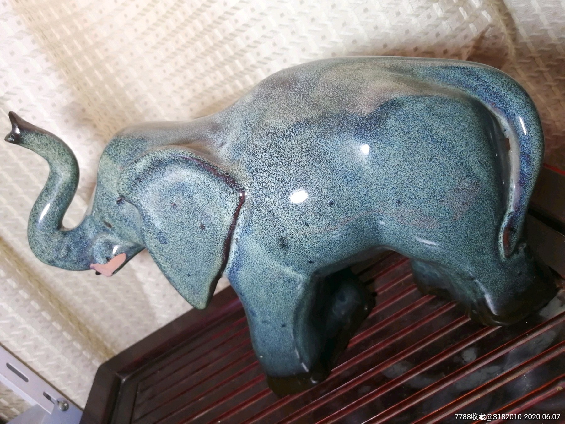 周国桢印度大象宜昌彩陶七八十年代名师之作,高26长33宽14_价格99.