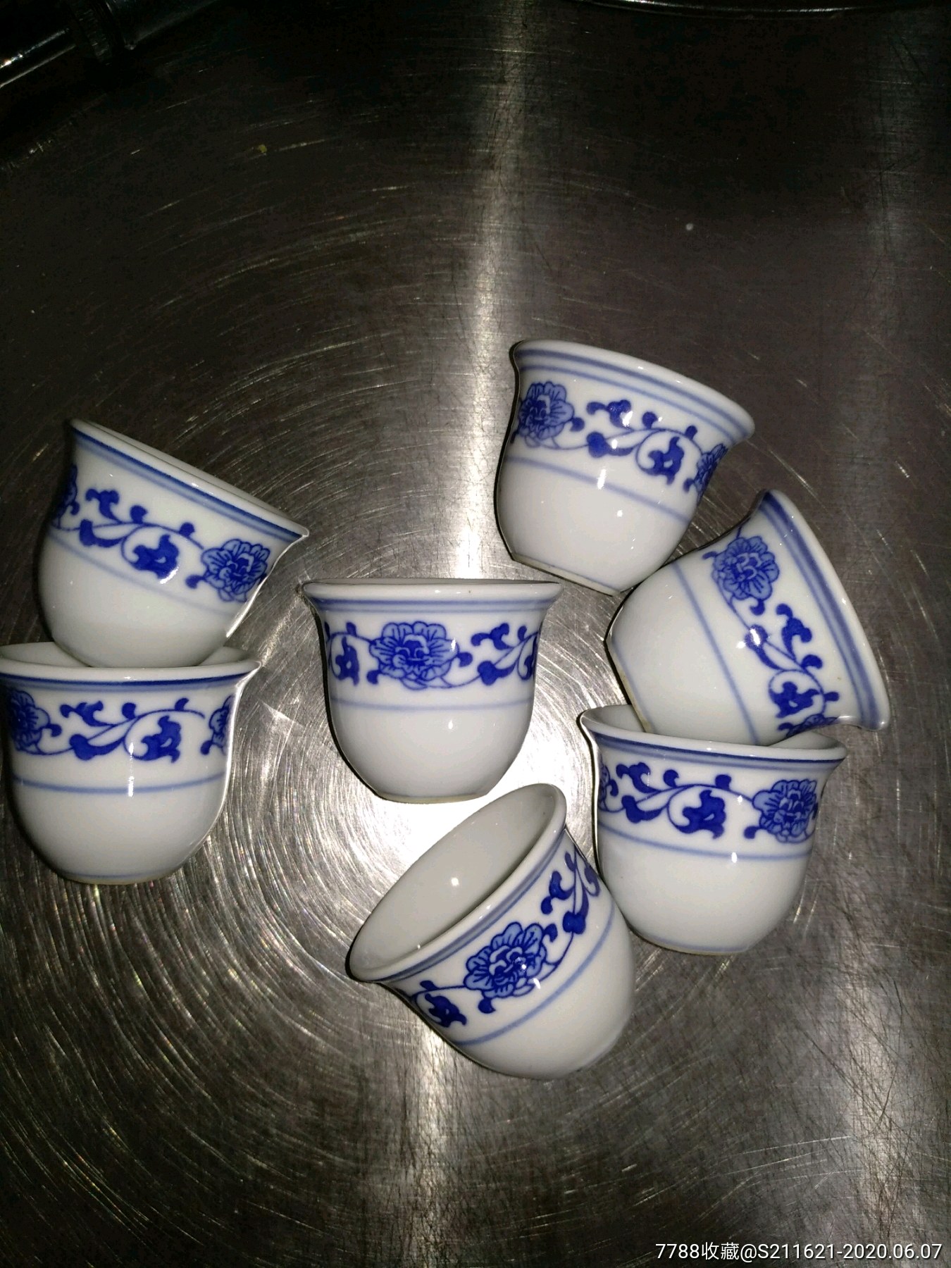 老厂货景德镇青花小酒盅七个