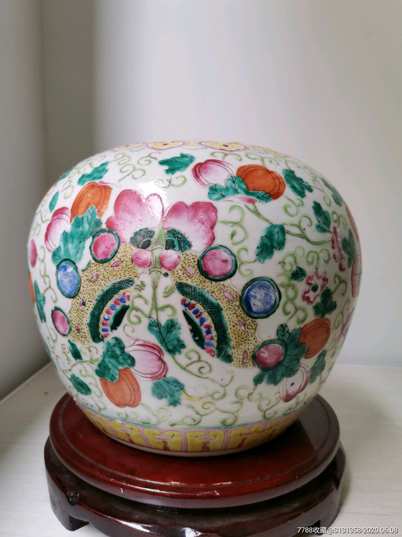 晚清细路粉彩瓜瓞连绵西瓜罐