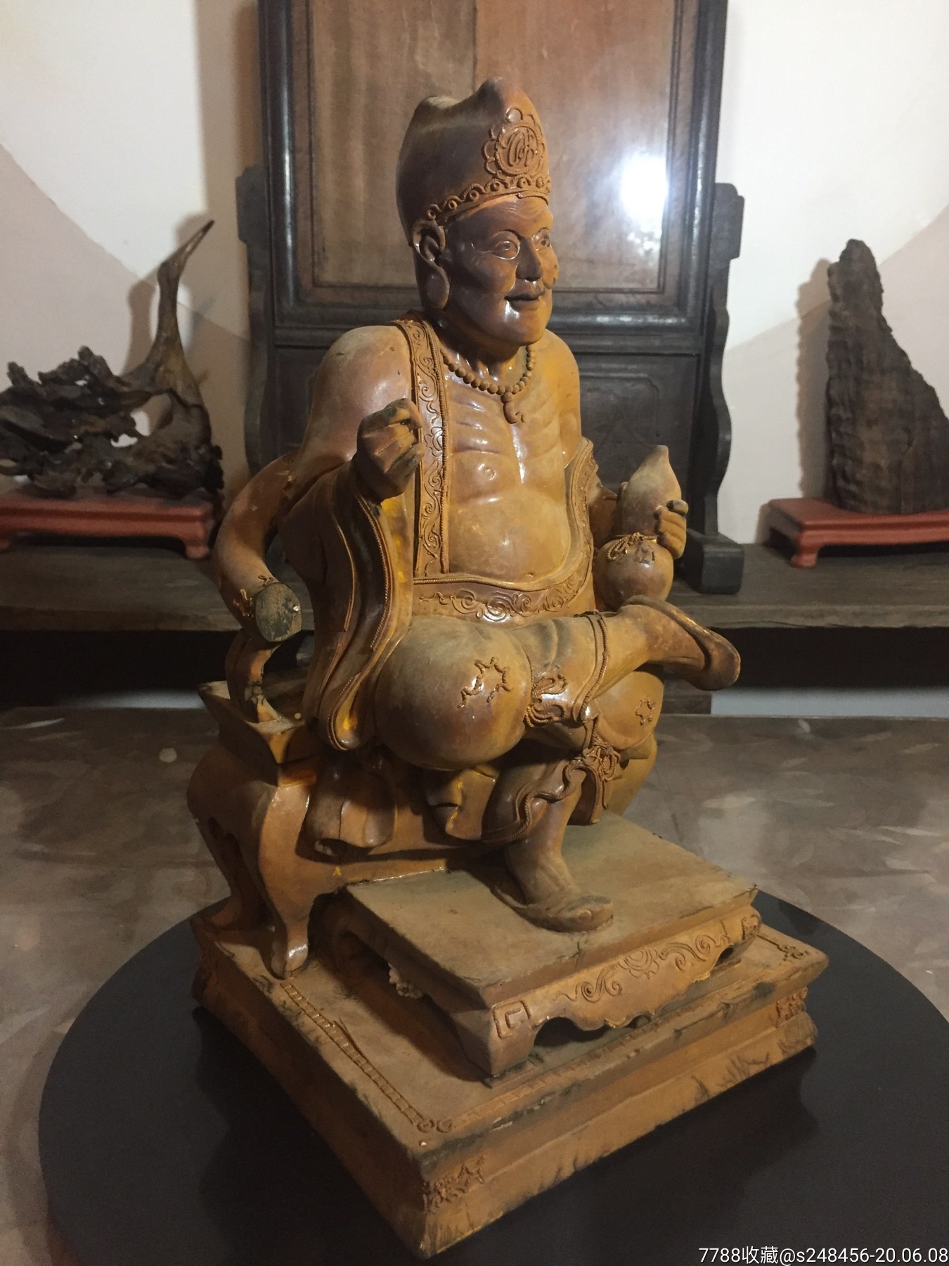 老木雕神像造像佛像古玩清代文房摆设雕件摆件木器罗汉济公-木佛像