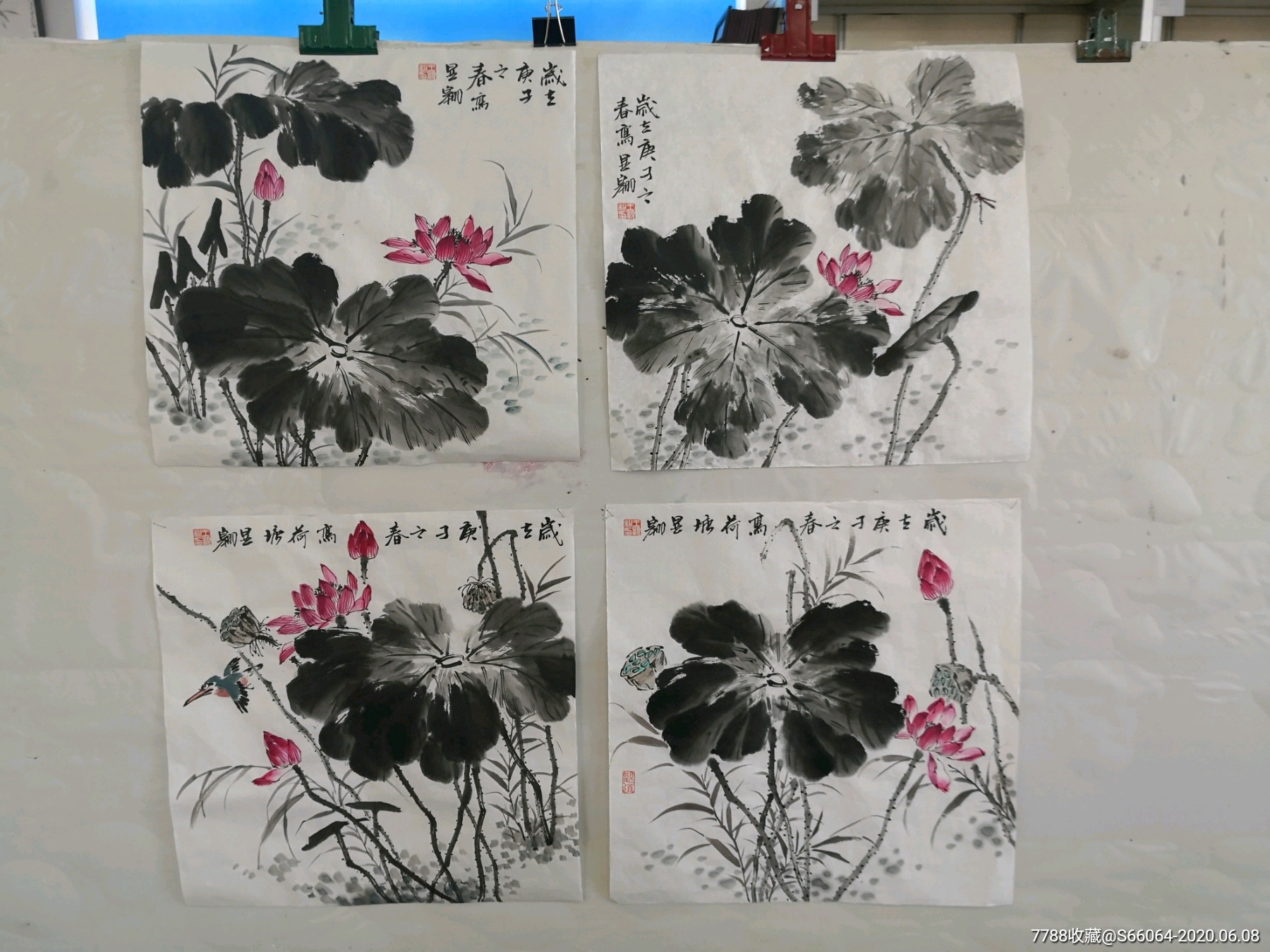 三尺斗方水墨荷花四幅-山水国画原作-7788商城__七七八八商品交易平台