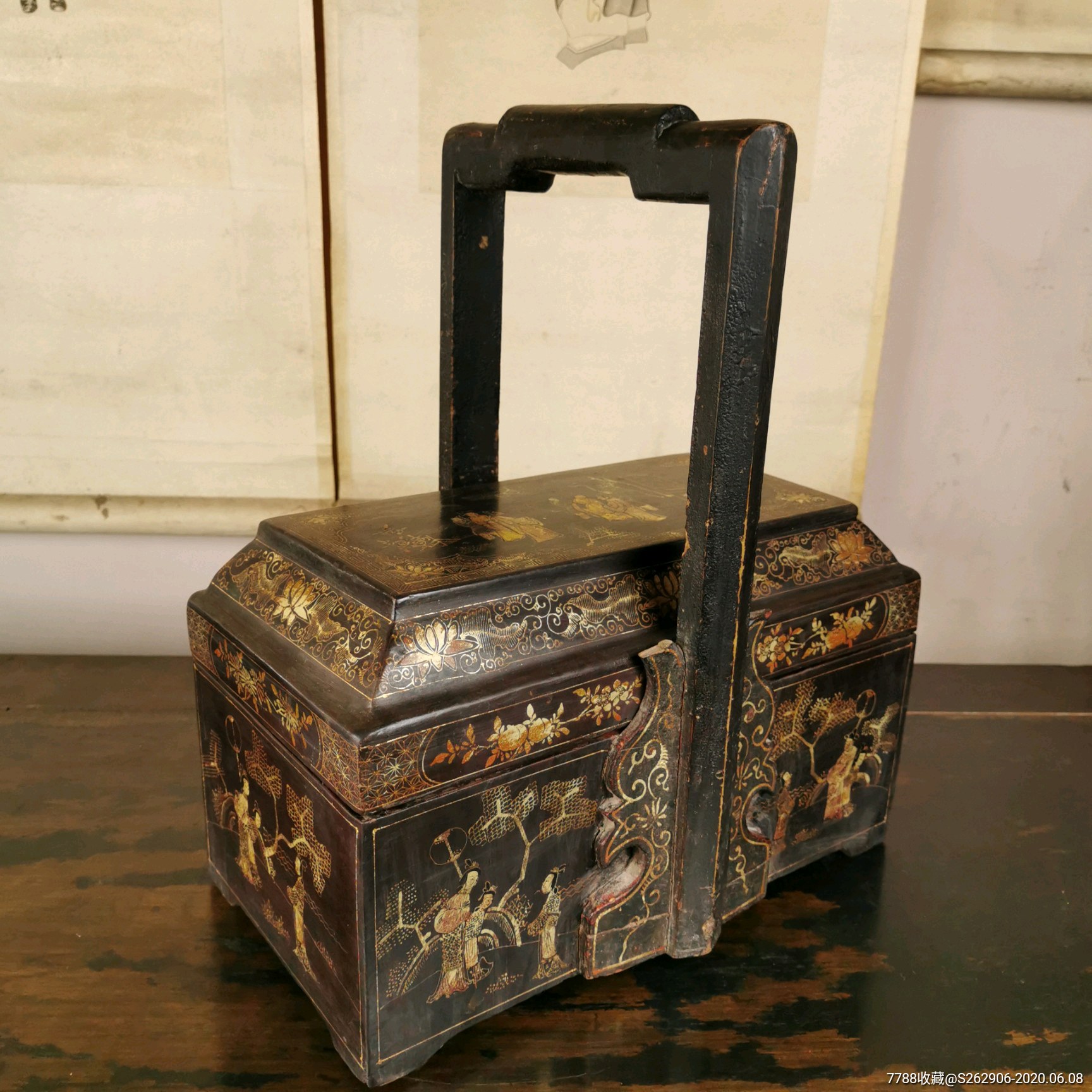 回流精美大漆描金食盒提盒漆器收纳盒