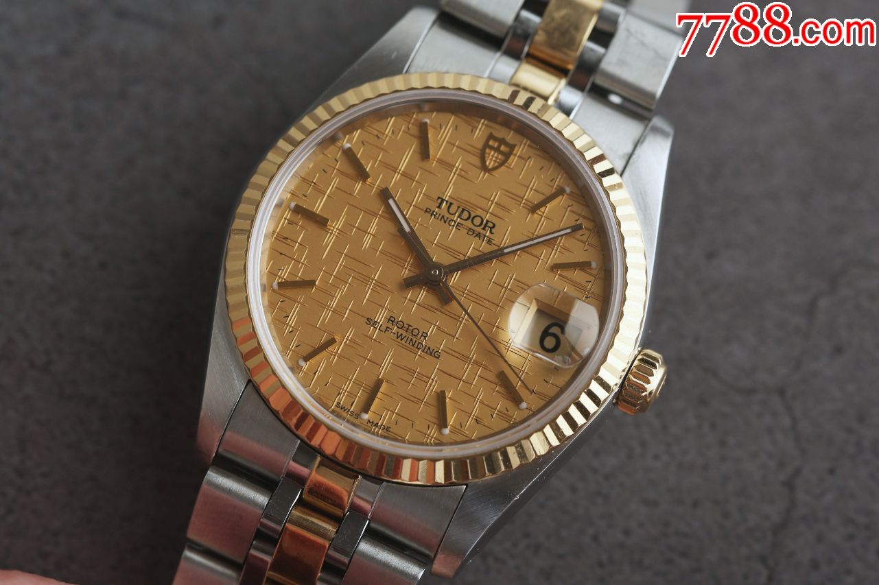 瑞士帝舵手表经典王子系列7403318k黄金狗牙圈鎏金雀纹面