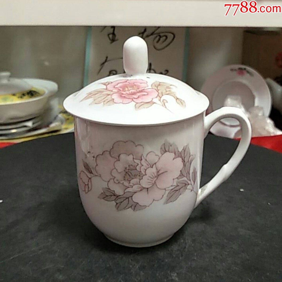 90年代醴陵群红牡丹人大杯_彩绘瓷/彩瓷_绥化小古玩店【7788收藏