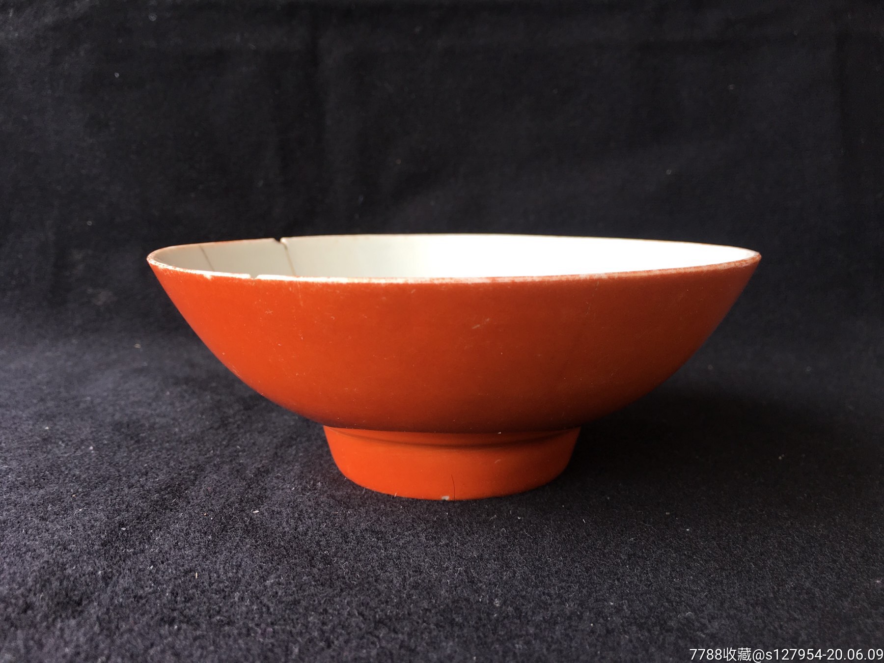 民国珊瑚红釉茶碗