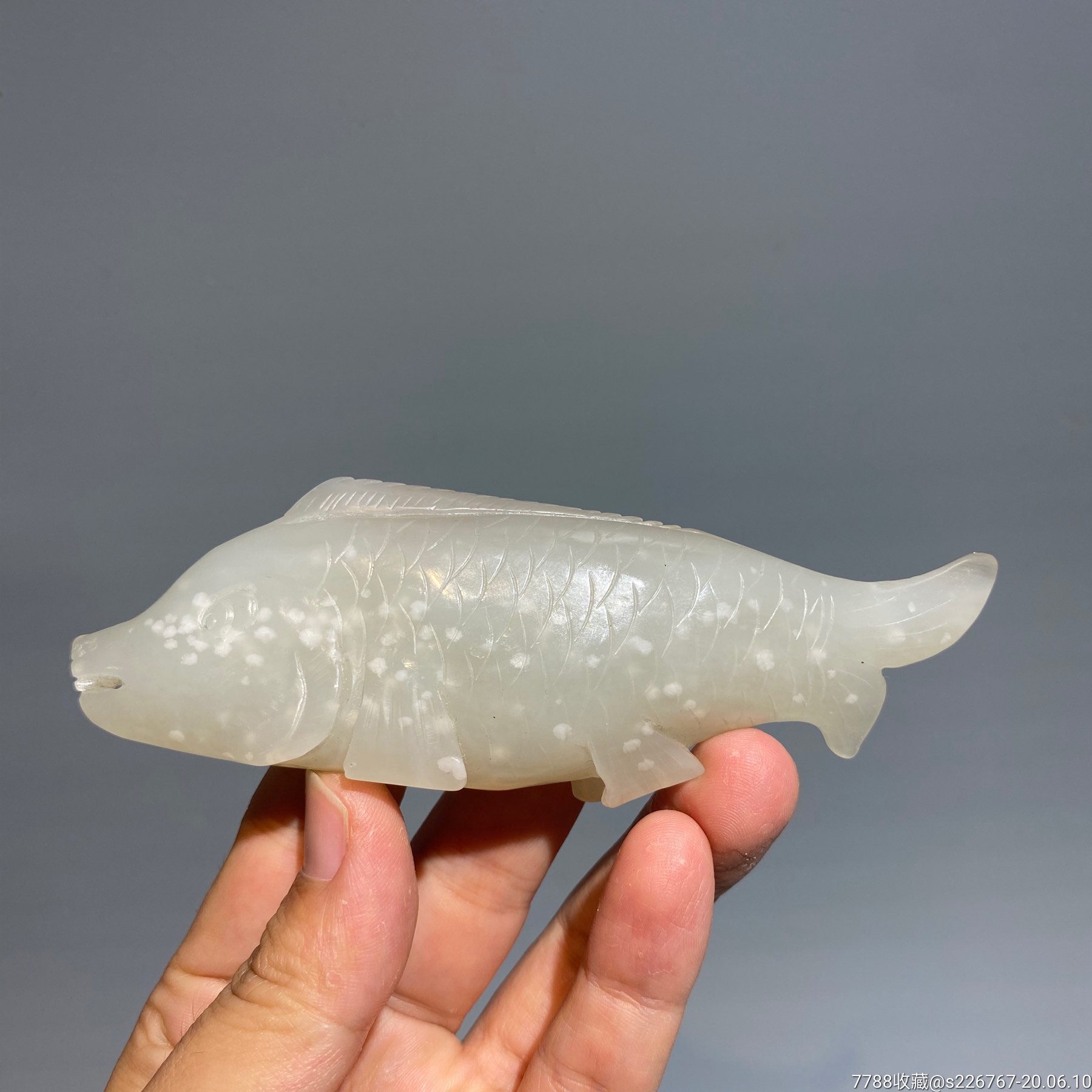 玉器老和田玉鱼雕件摆件-和田玉-7788收藏
