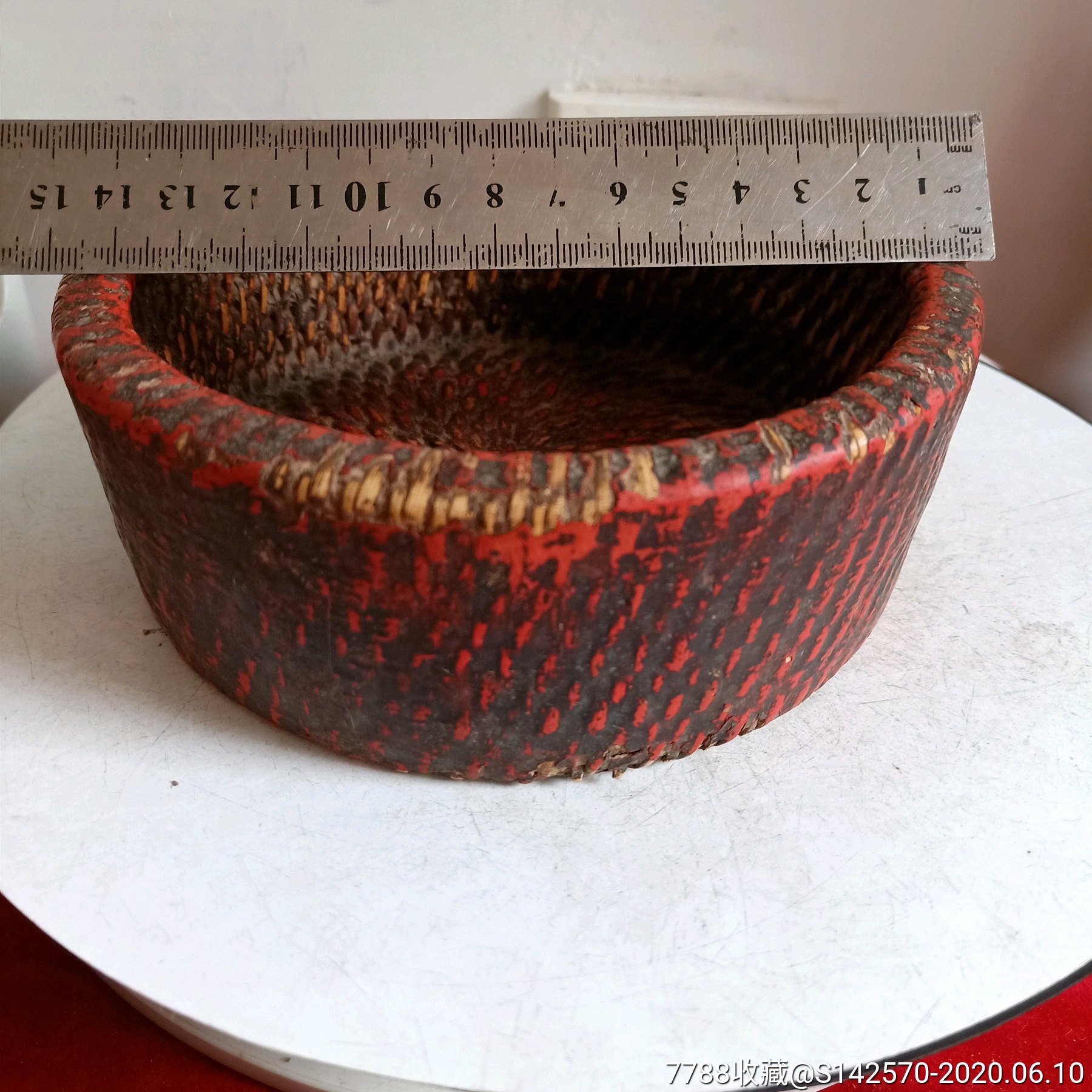 清代早期藤编小笸箩完整如图保老保真-植物编织工艺品-7788旧货商城