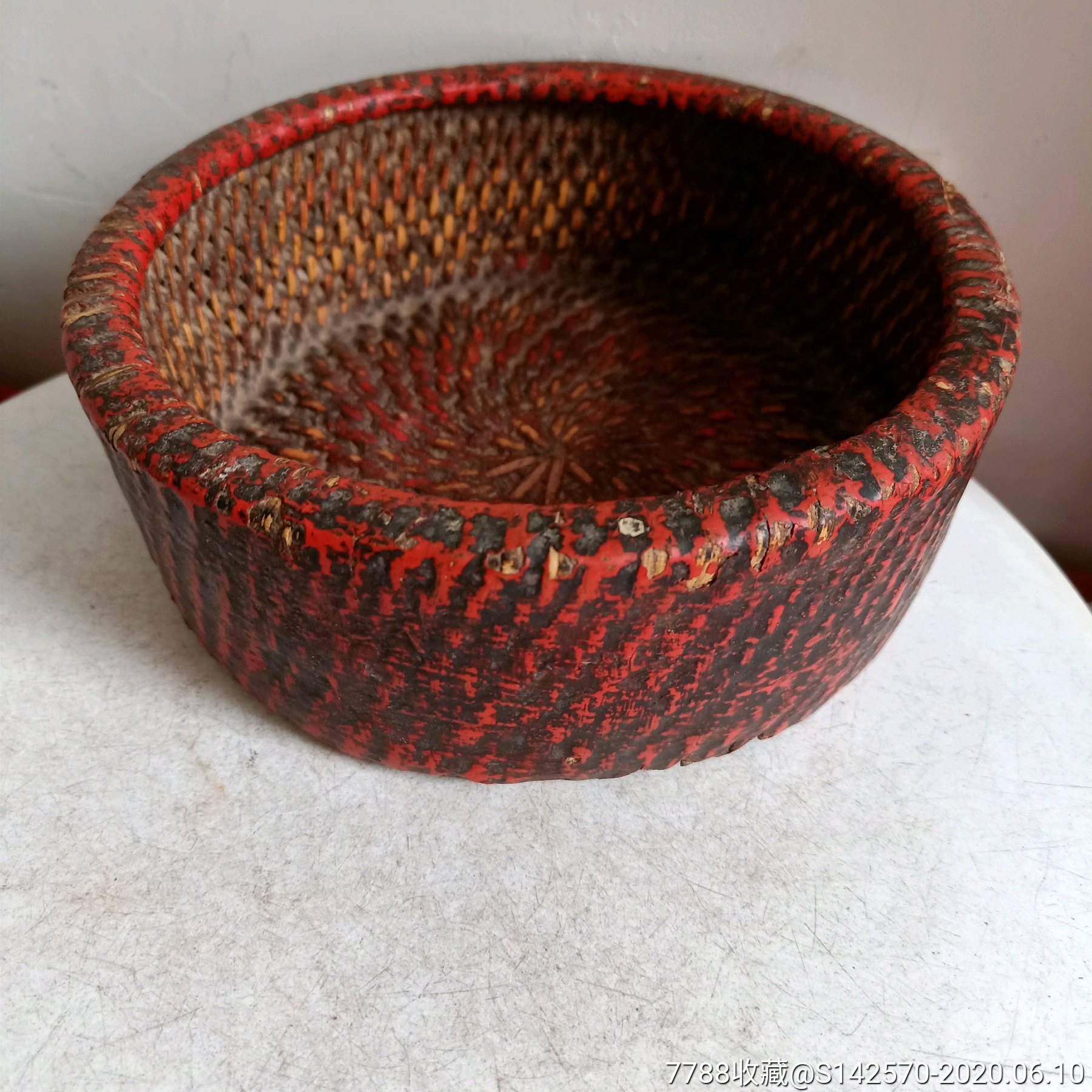 清代早期藤编小笸箩完整如图保老保真