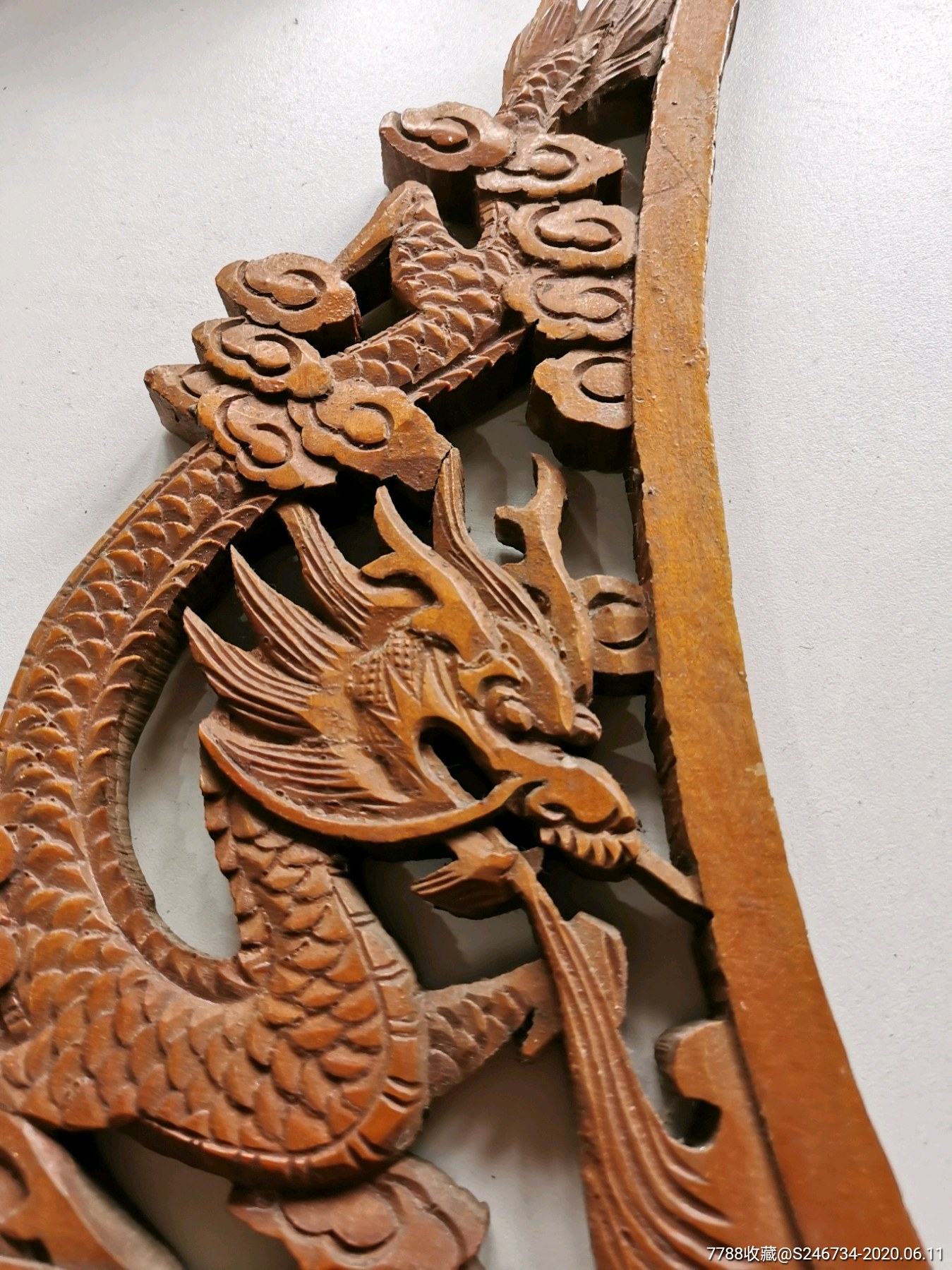 云龙纹木雕挂屏一对双龙吐水!