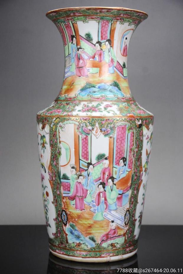 晚清精品广彩花鸟人物故事纹大瓶