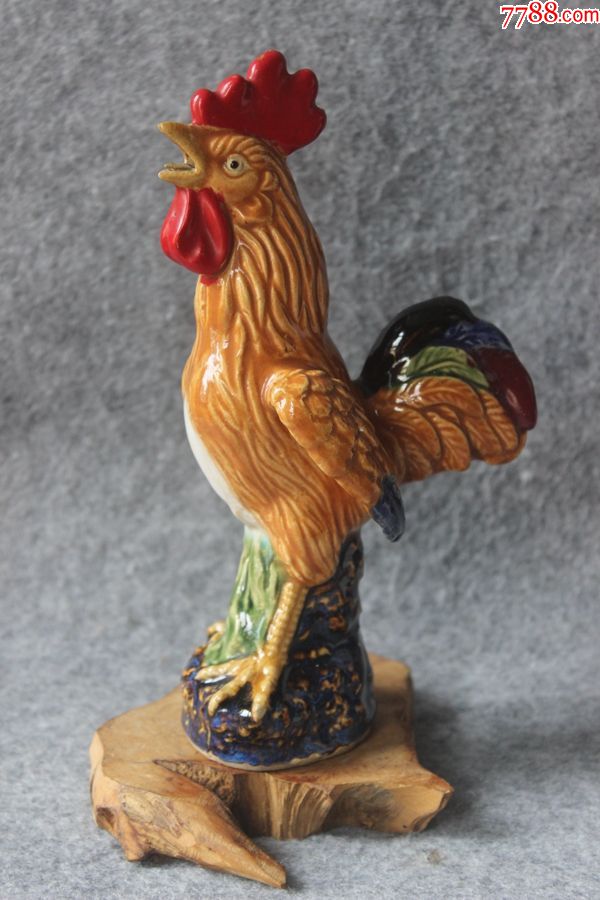 九十年代老石湾陶瓷公鸡打鸣大吉家居摆件高21.5厘米zz.2857