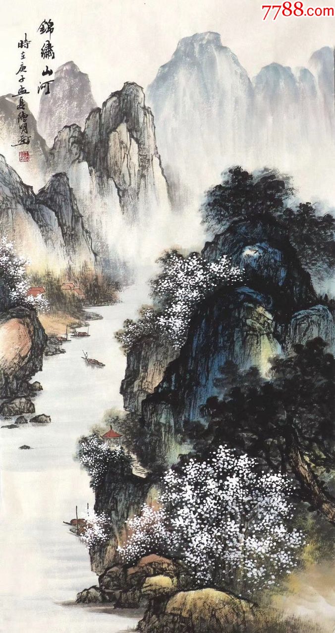 谢德鸣·三尺竖幅山水07-山水国画原作-7788收藏