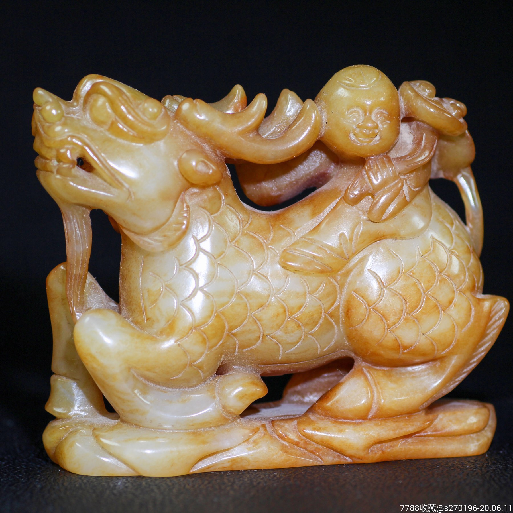 精品和田玉旧藏麒麟送子摆件
