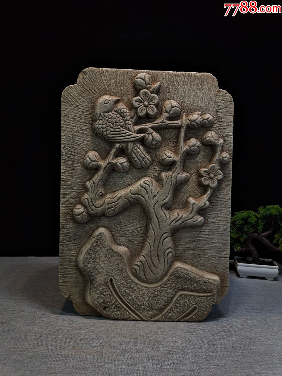 精美高浮雕喜鹊登梅汉白玉石板