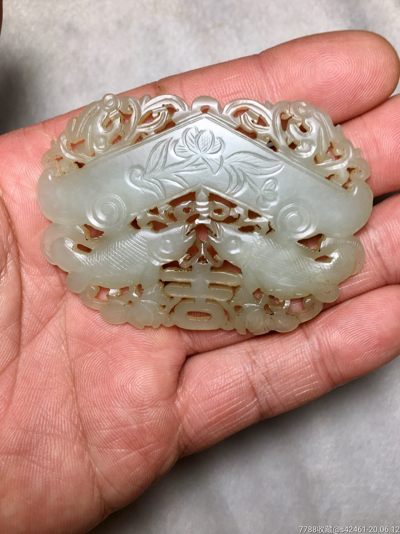 清代和田玉牌,双龙吉庆有余_价格2200.