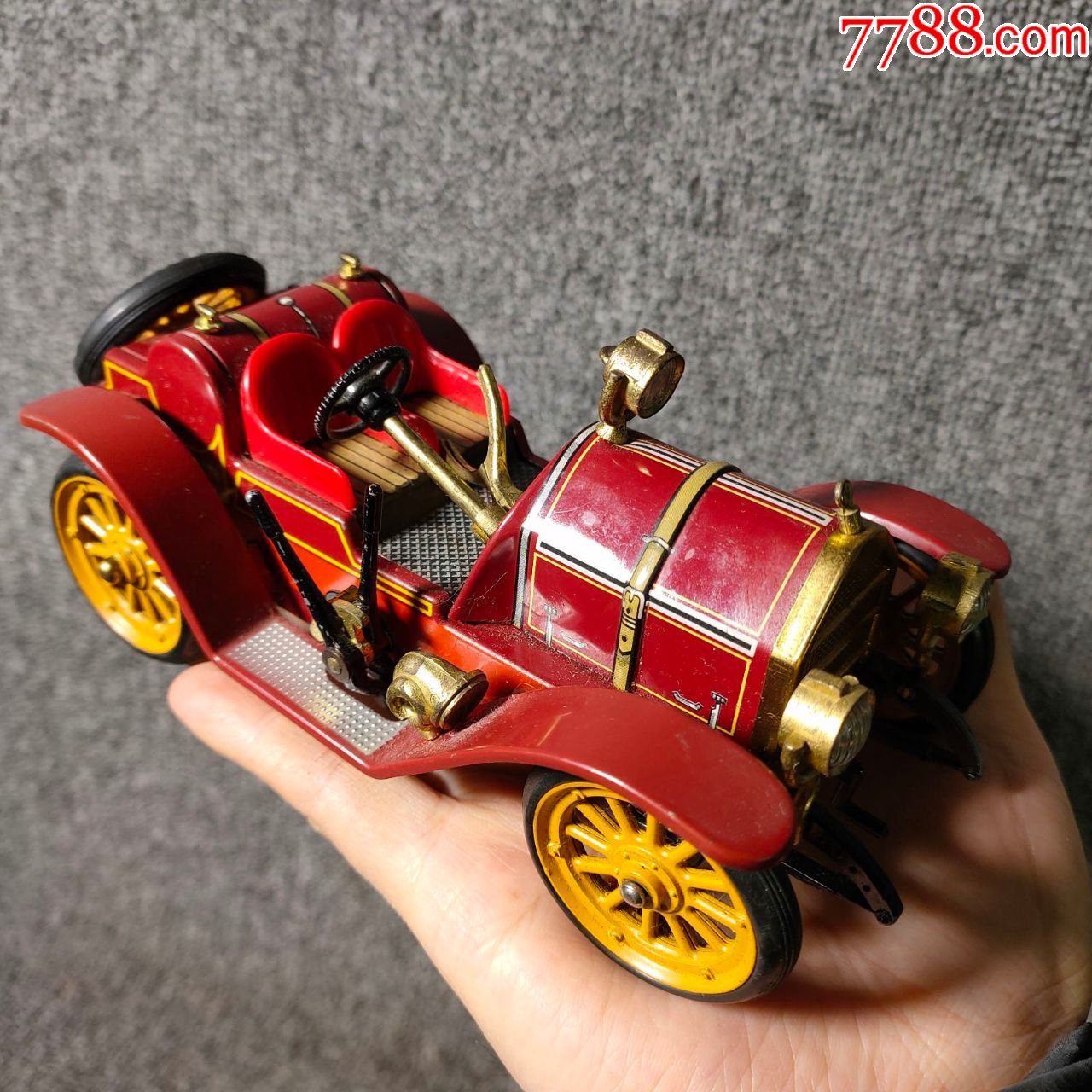 1913年德国古董铁皮玩具红色老爷车模型发条动力带钥匙功能正常