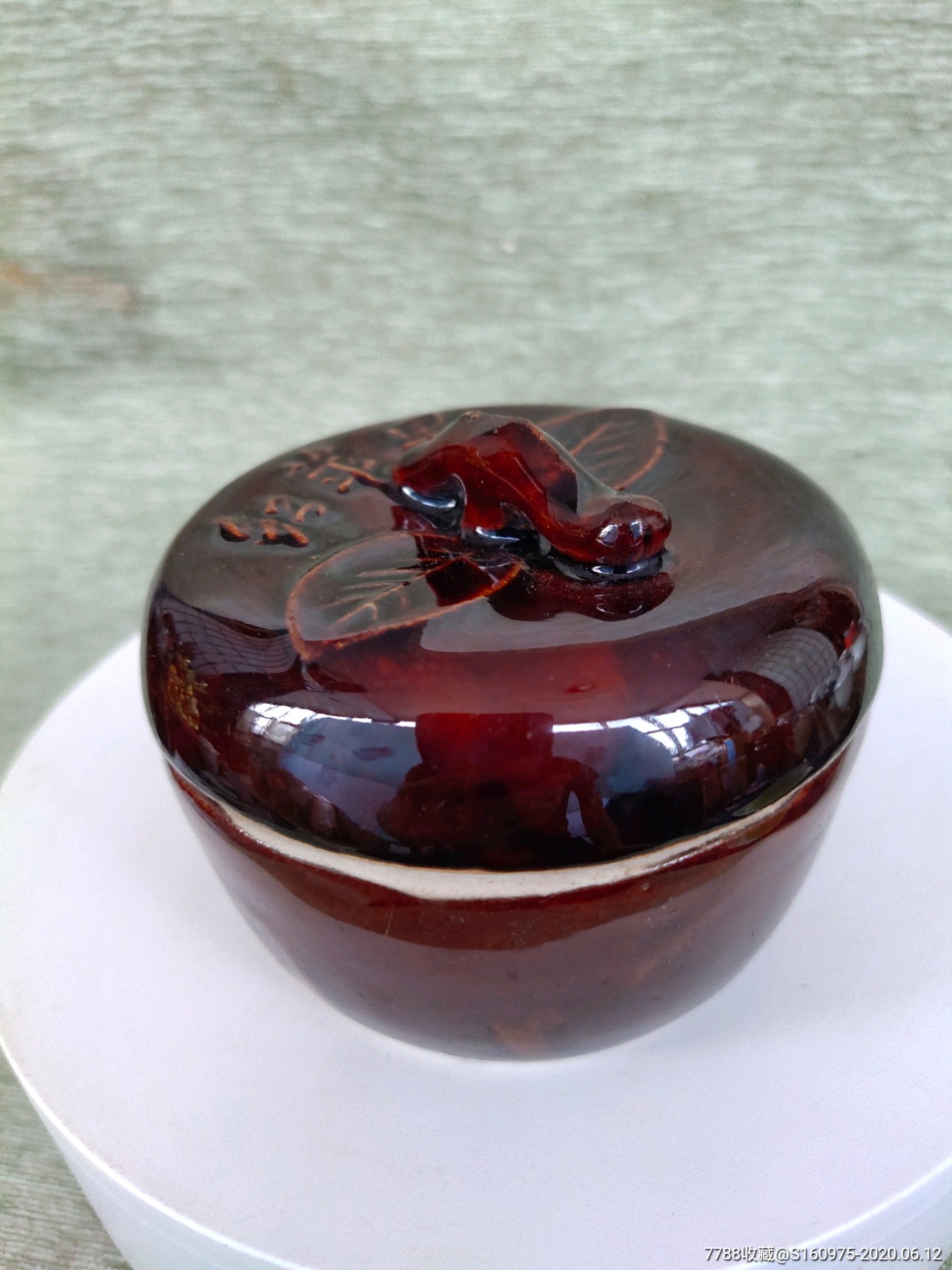 漂亮60年代酱红釉苹果糖罐9878cm