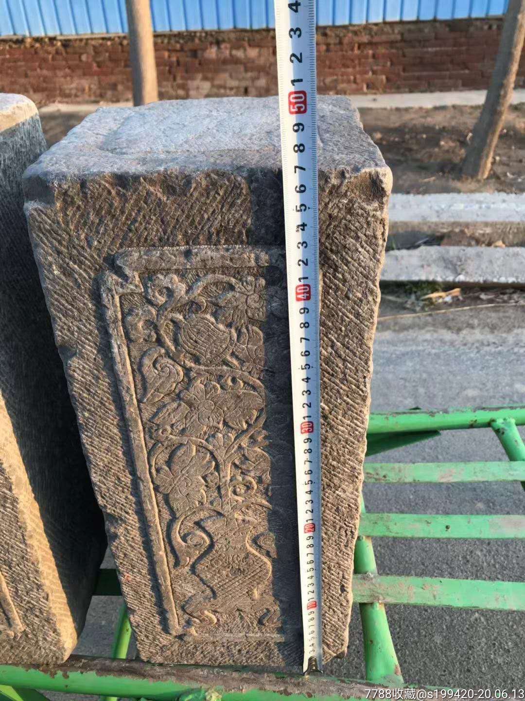 清代青石纯手工浮雕门枕石一对精工细雕雕工精湛包浆厚重全品包老